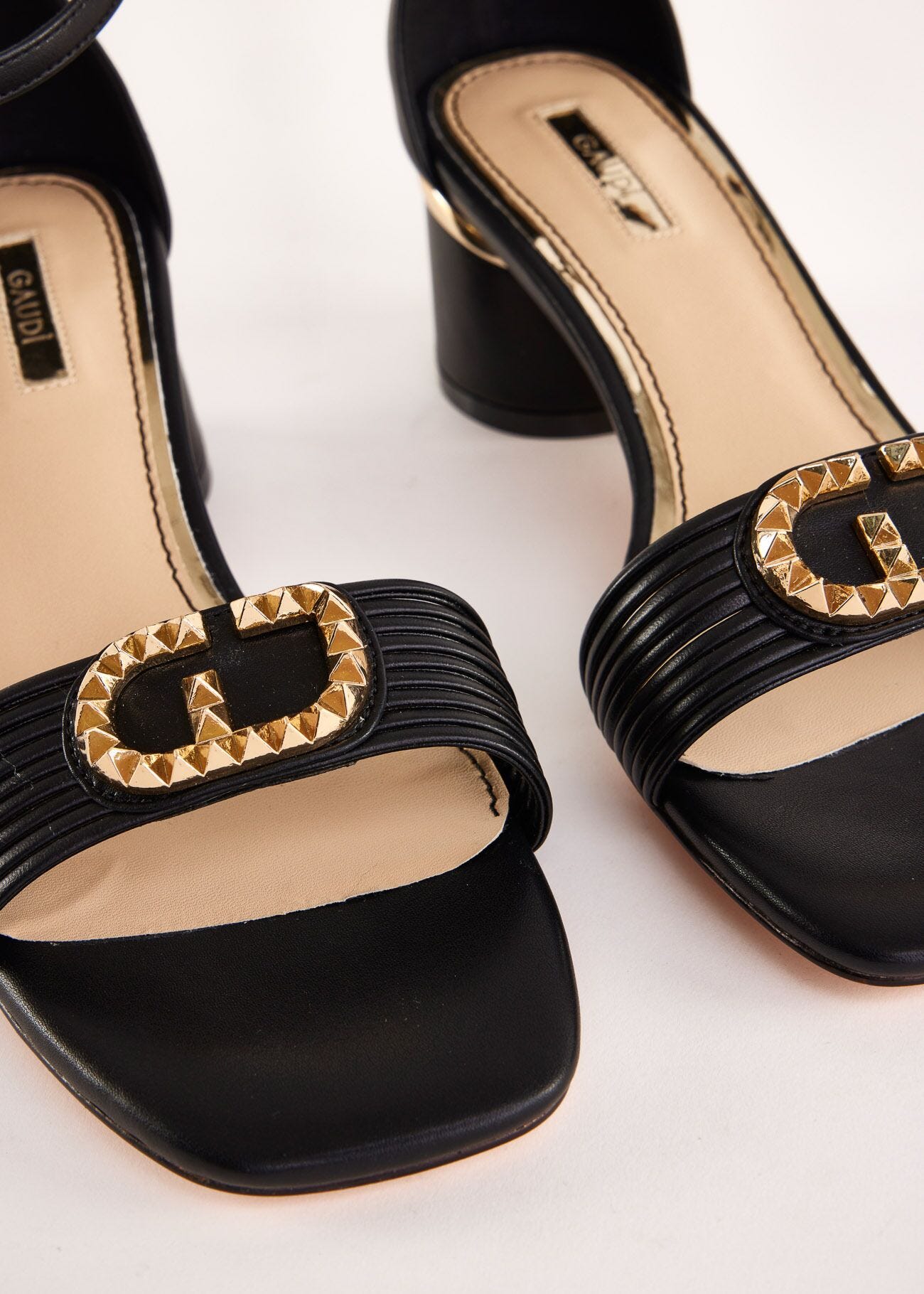 Black faux-leather sandals
