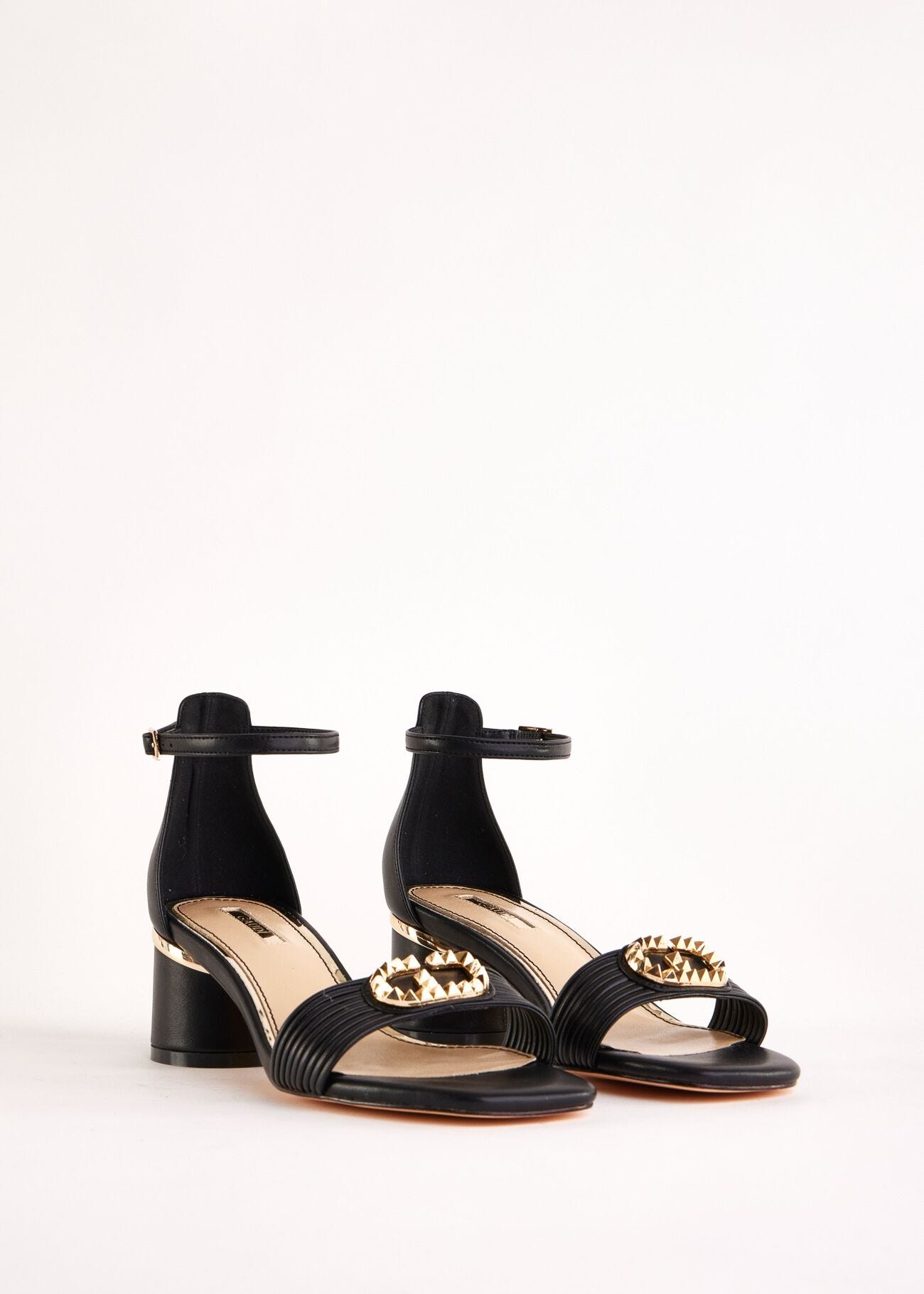 Black faux-leather sandals