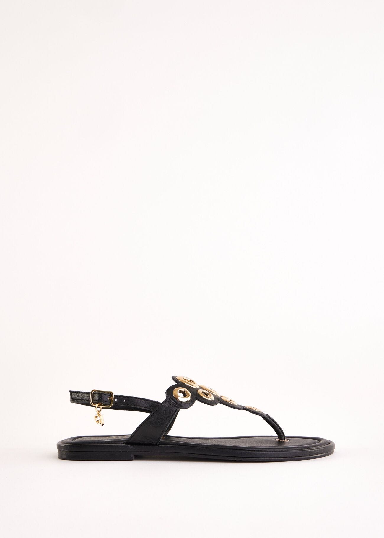 Sandales plates noires en cuir