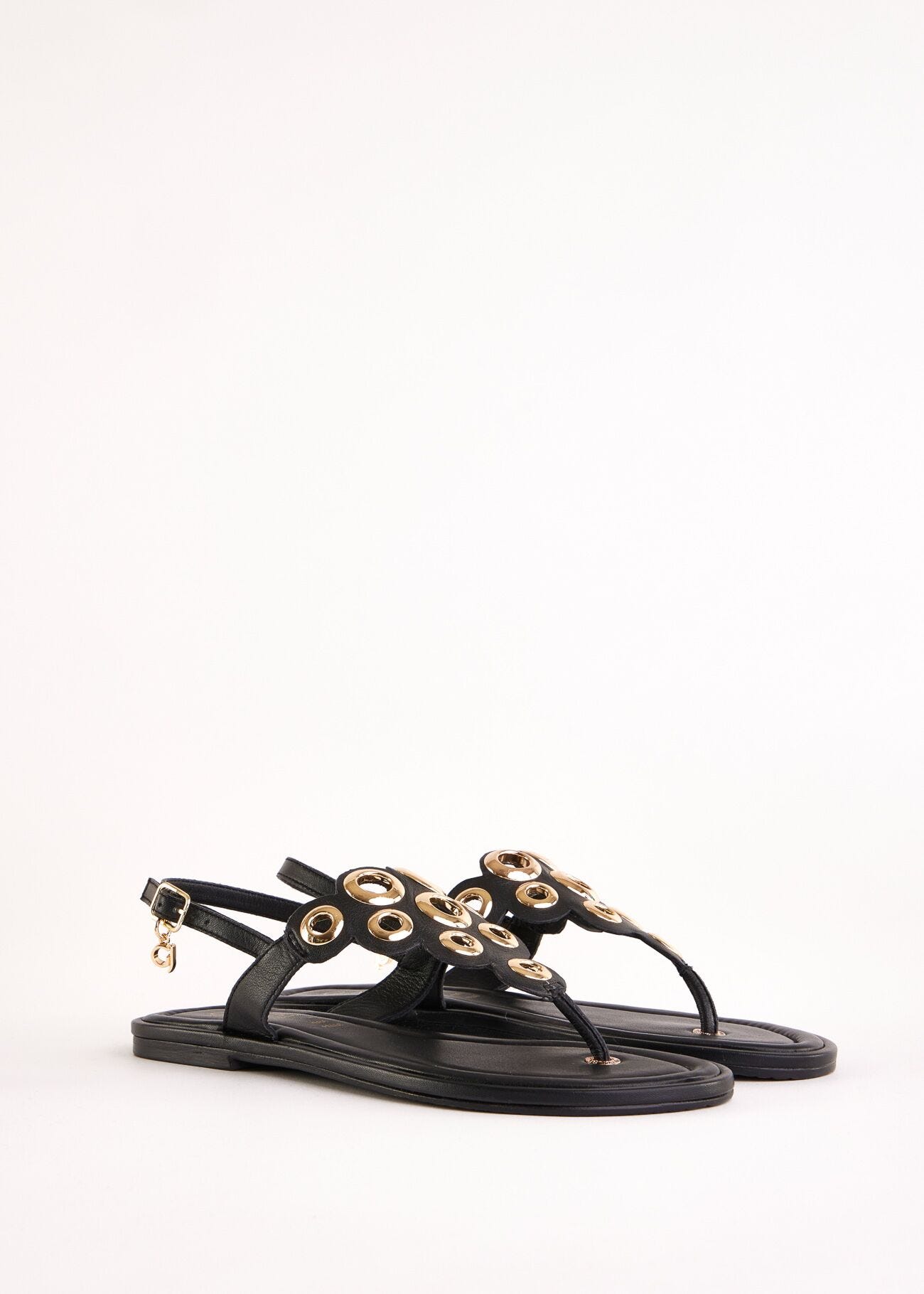 Sandales plates noires en cuir