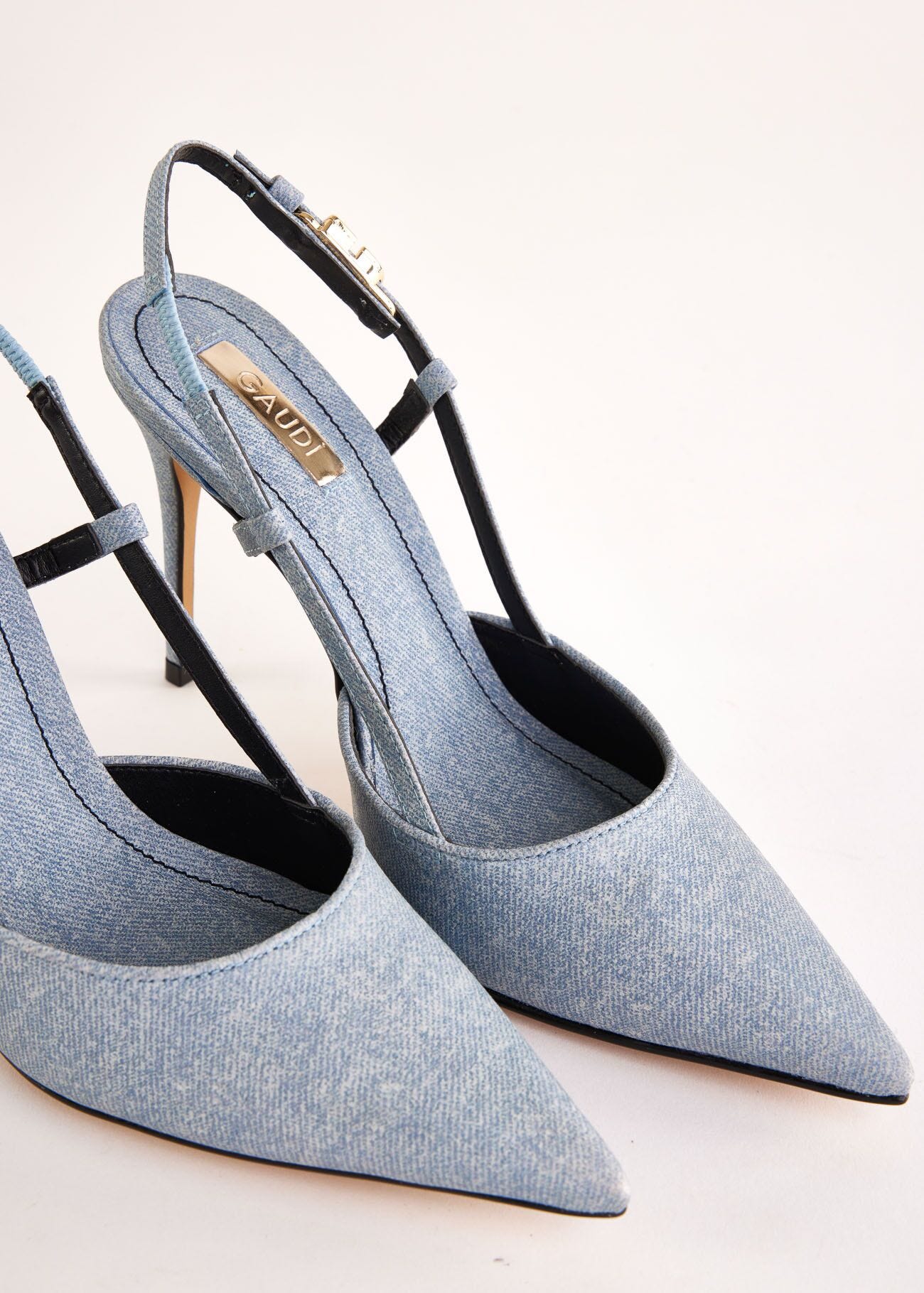 Denim-effect leather slingbacks
