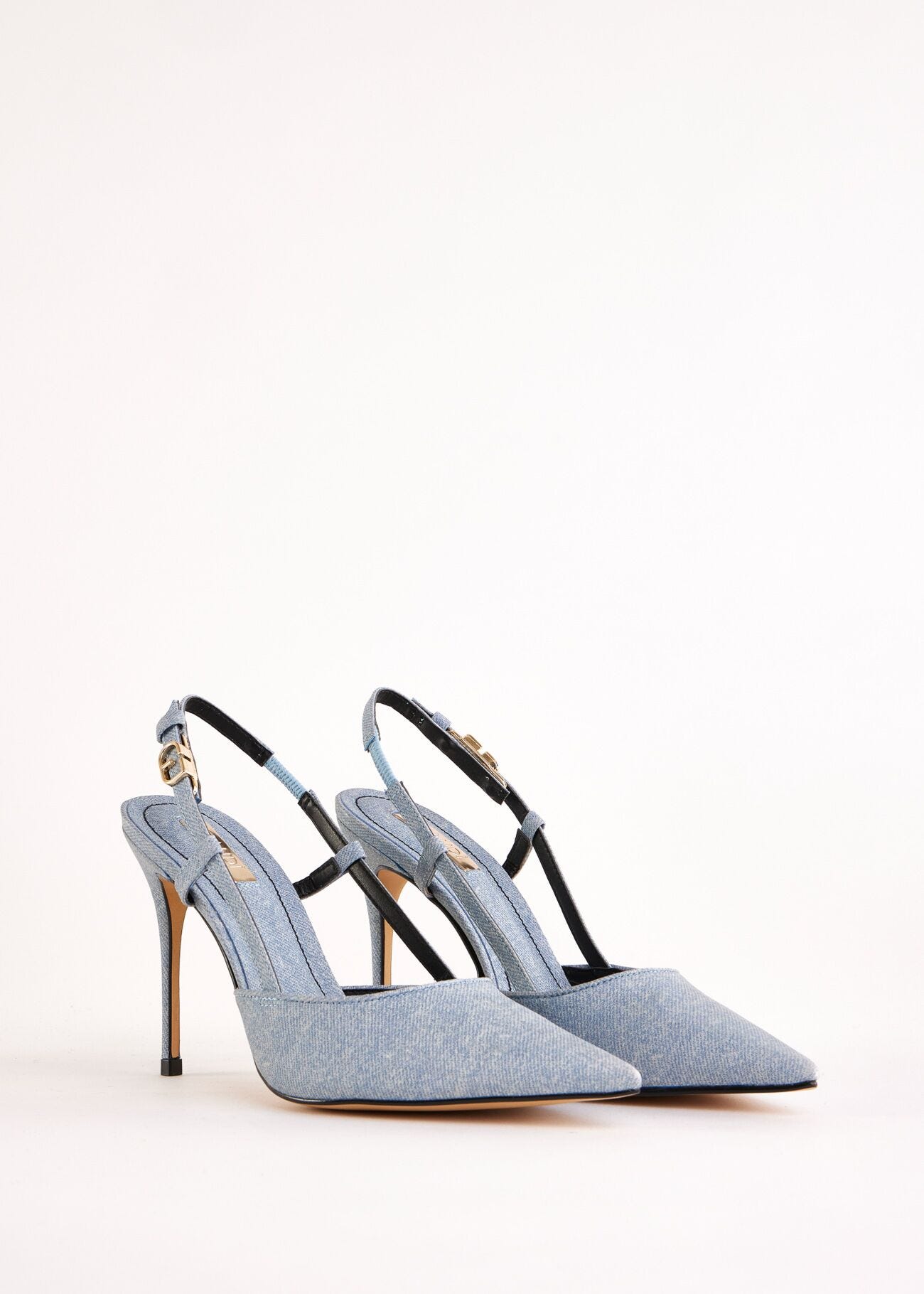 Denim-effect leather slingbacks