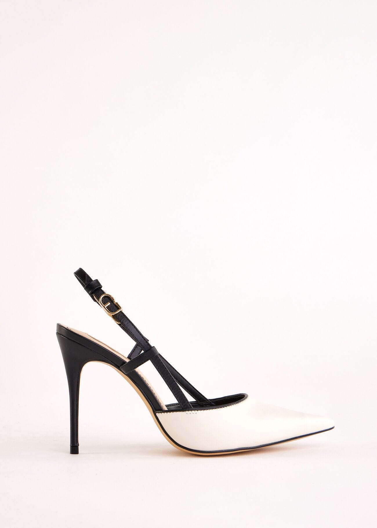 Black and white leather slingbacks