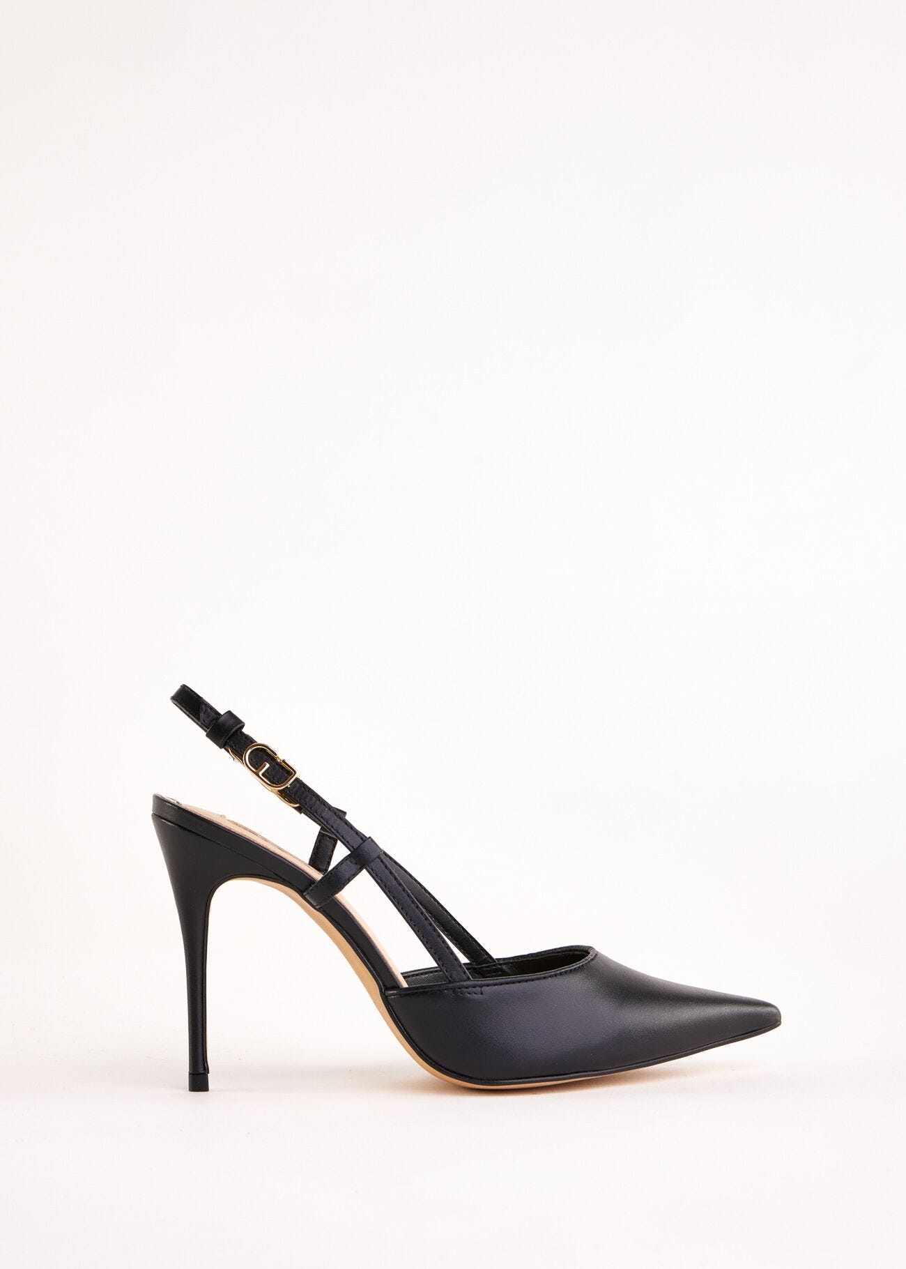 Black leather slingbacks