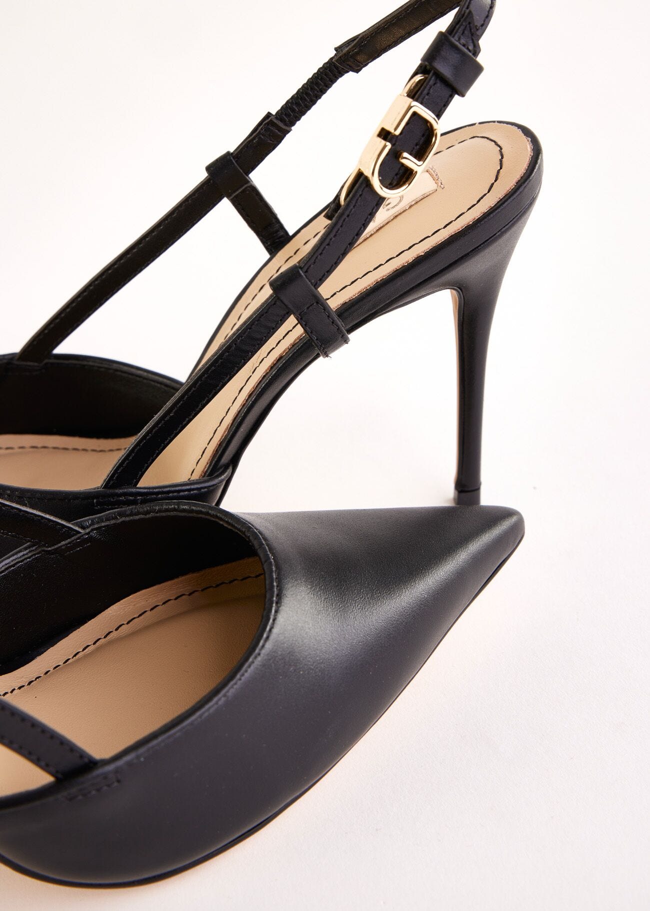 Black leather slingbacks