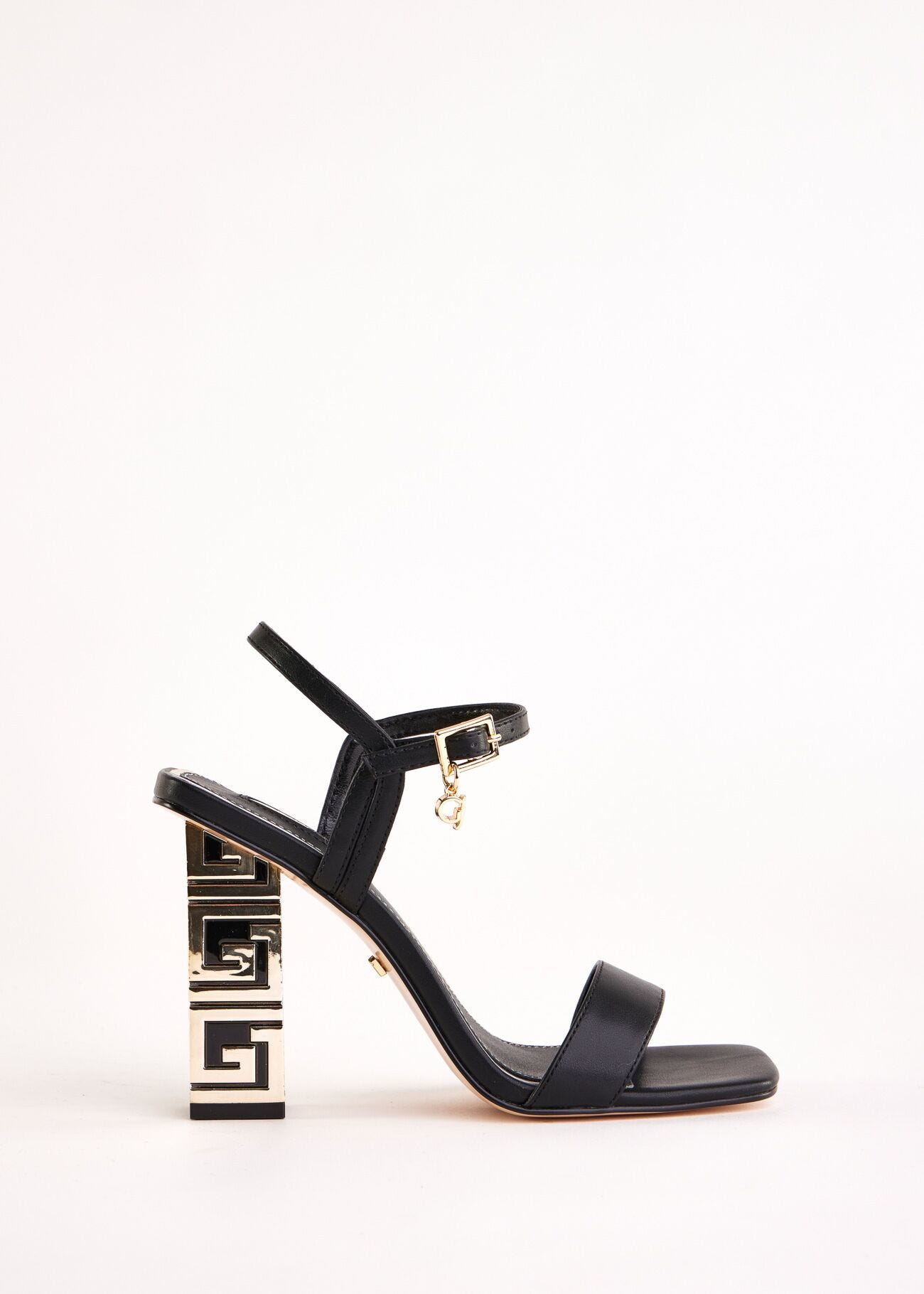 Black faux-leather sandals