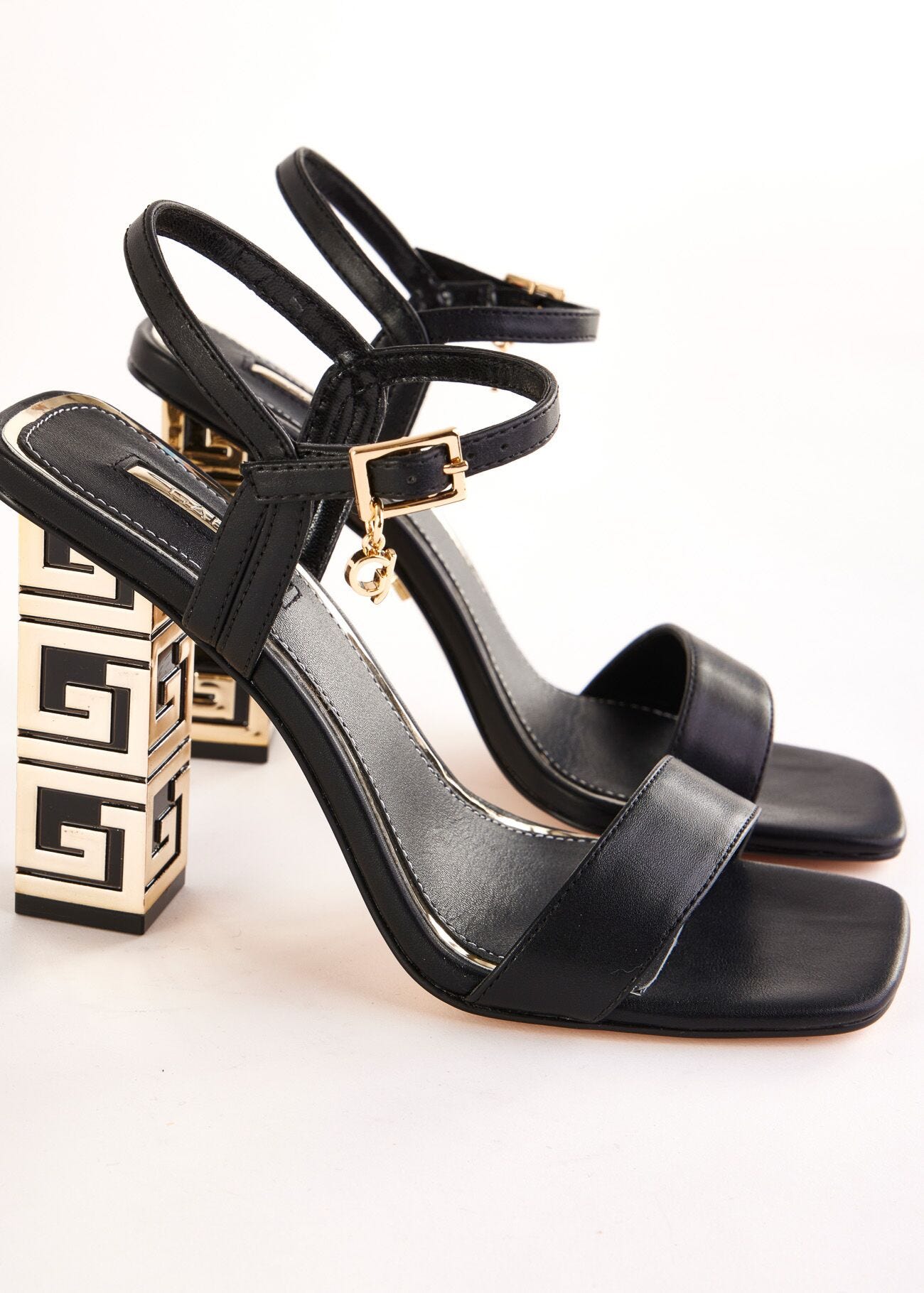 Black faux-leather sandals