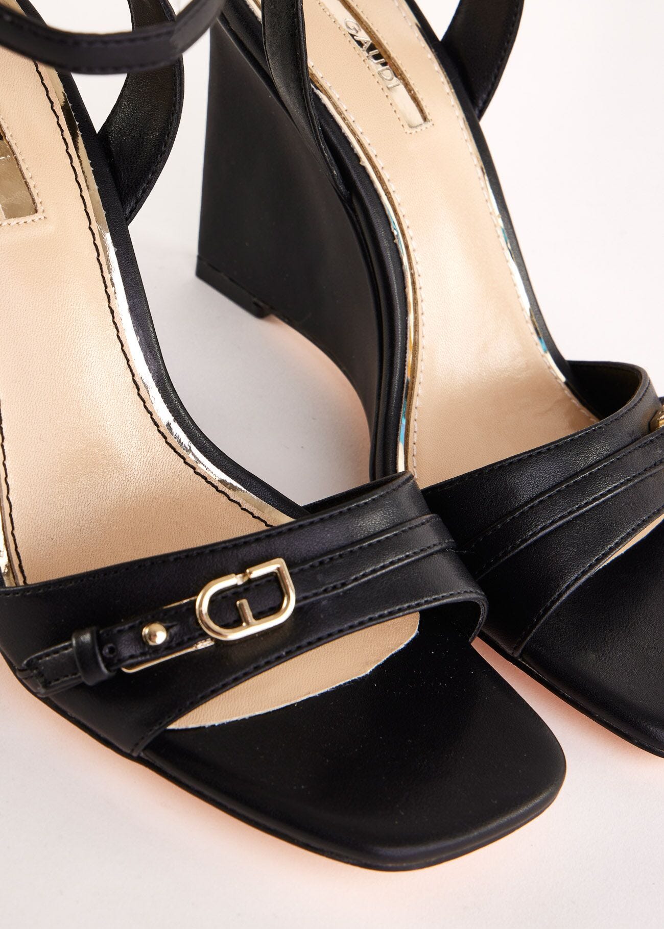Black faux-leather sandals