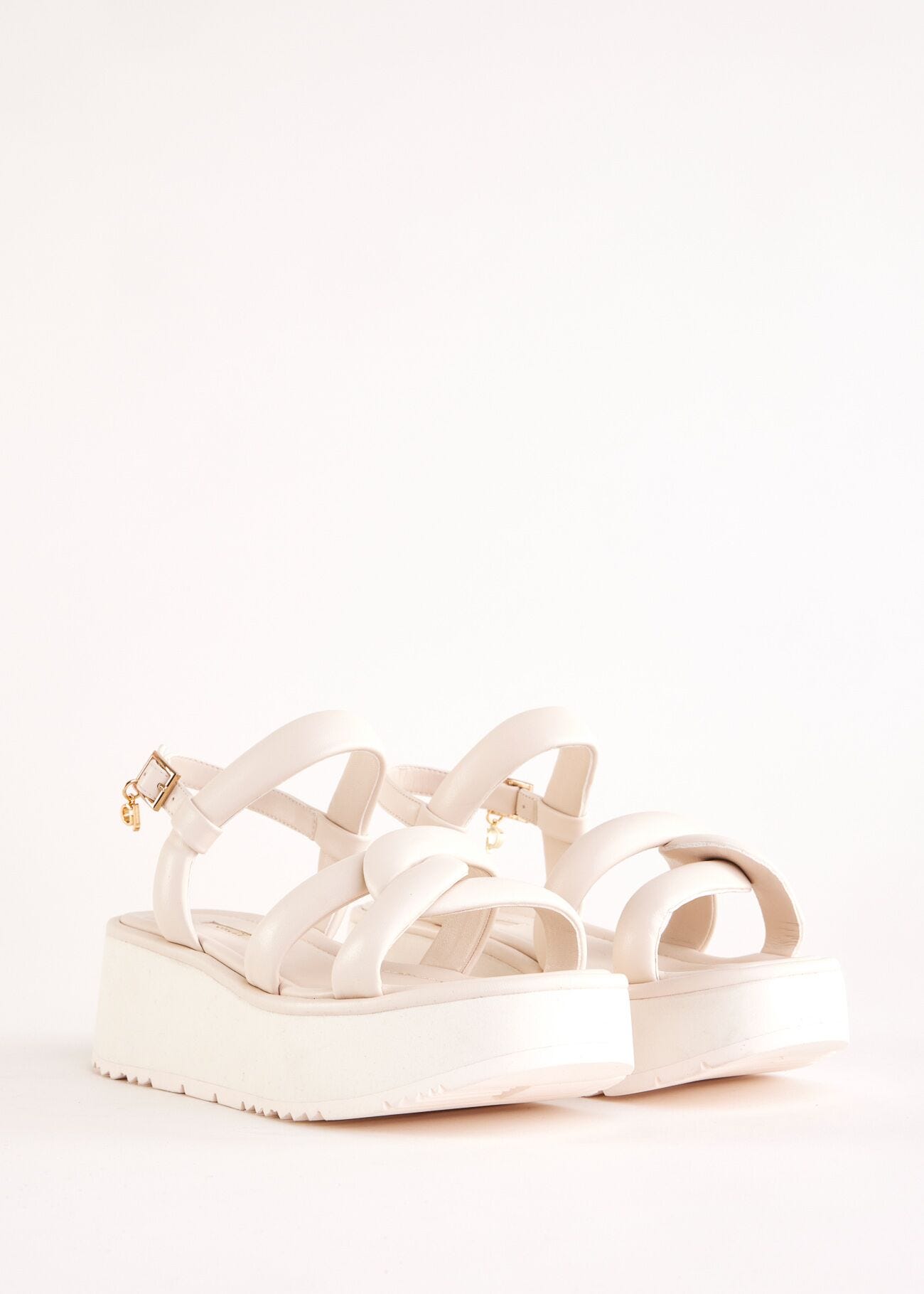 White faux-leather sandals