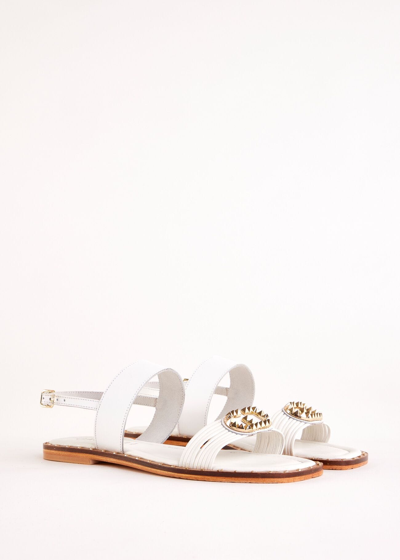 Sandales plates blanches en cuir
