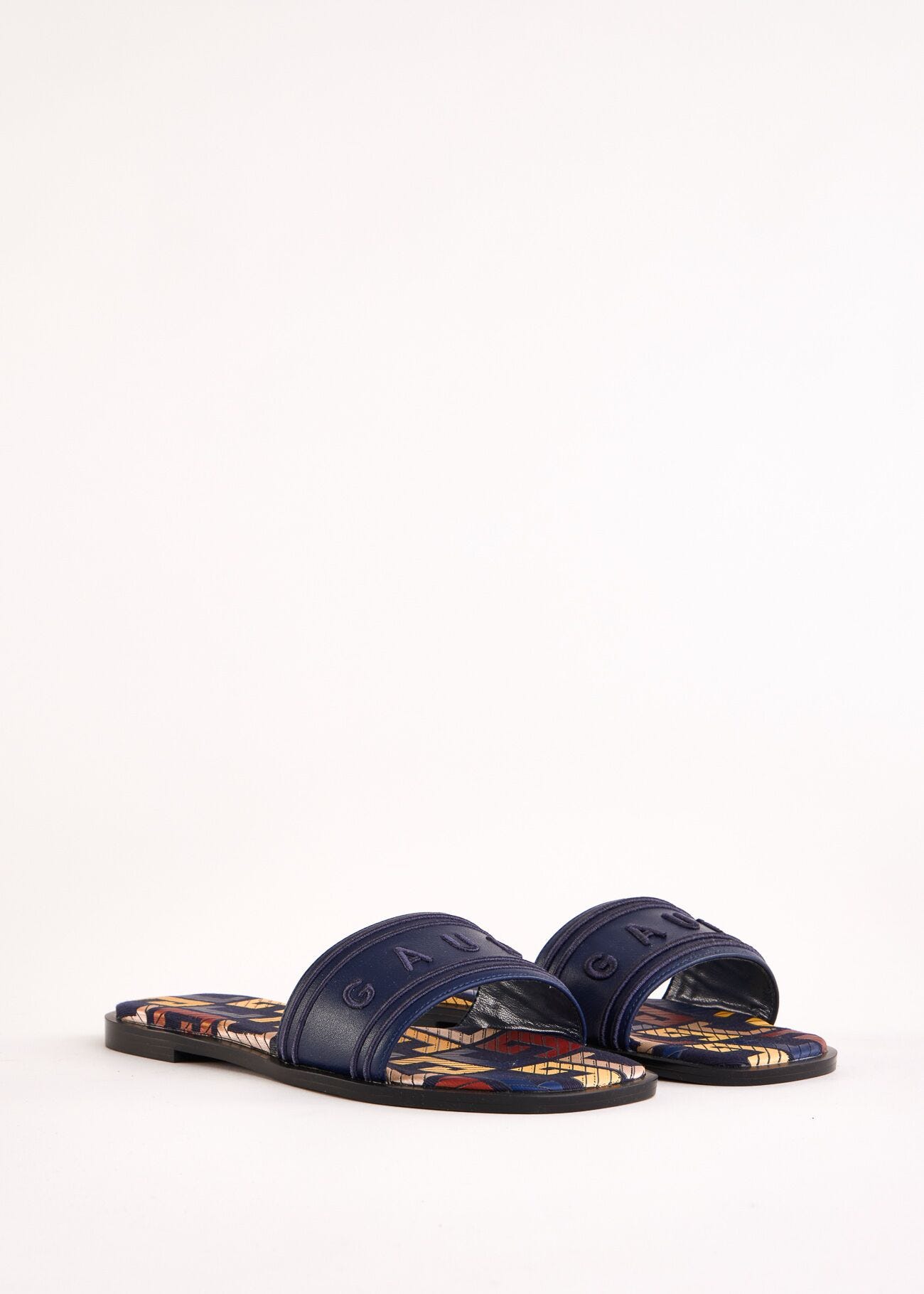 Mules bleues en matière synthétique