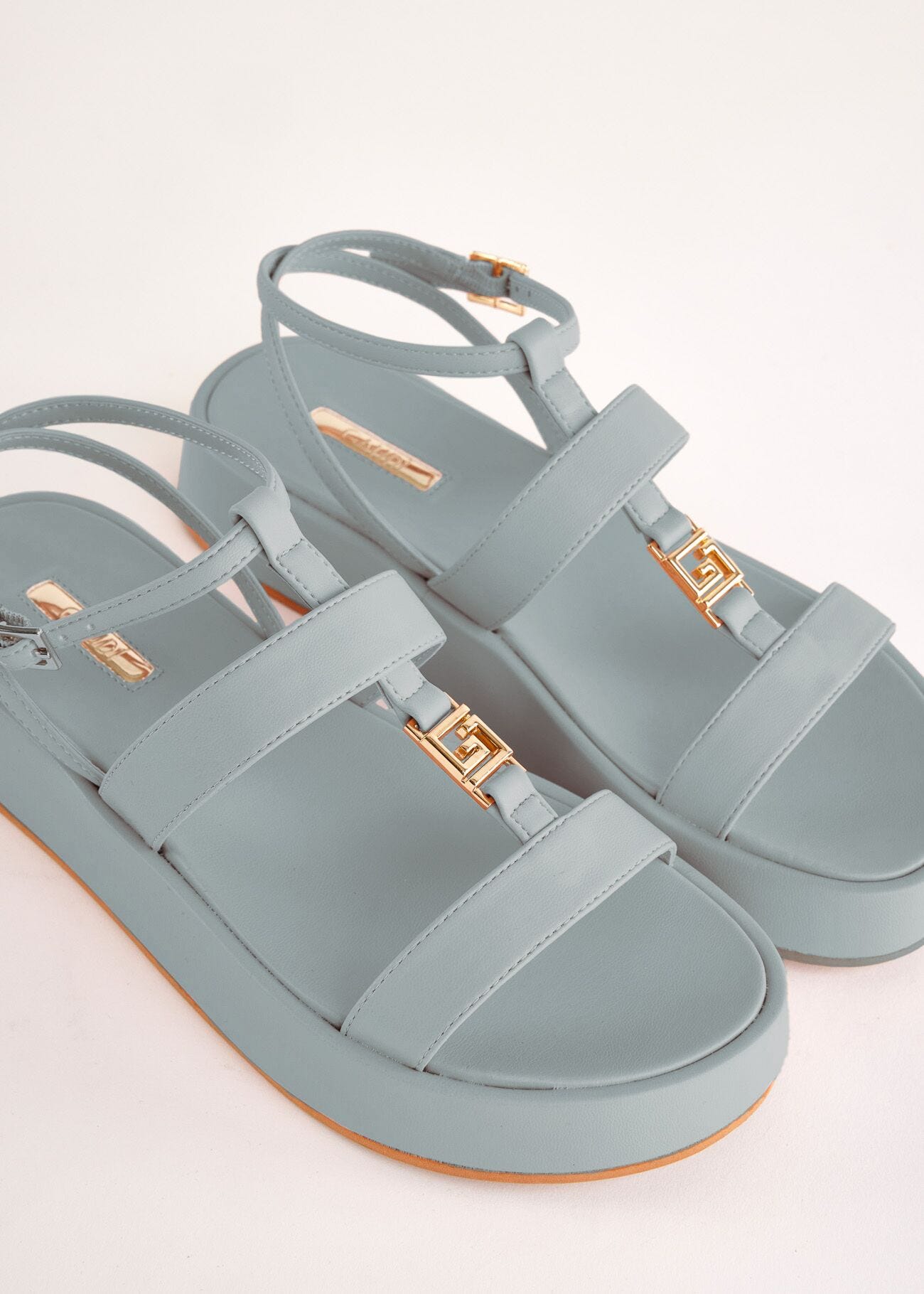 Light blue faux-leather sandals