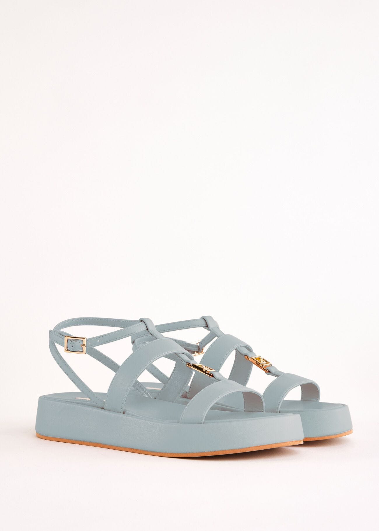 Light blue faux-leather sandals