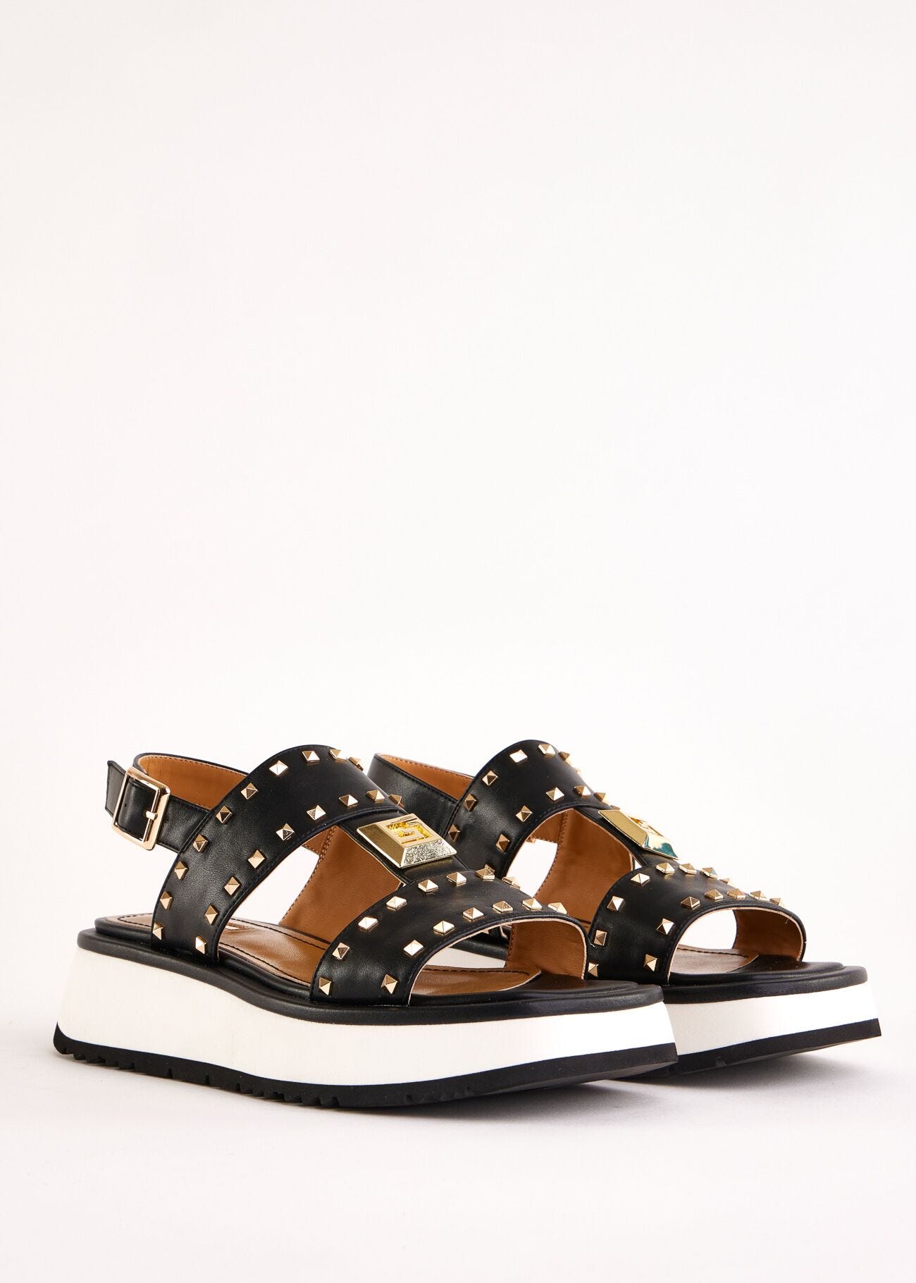 Black faux-leather sandals