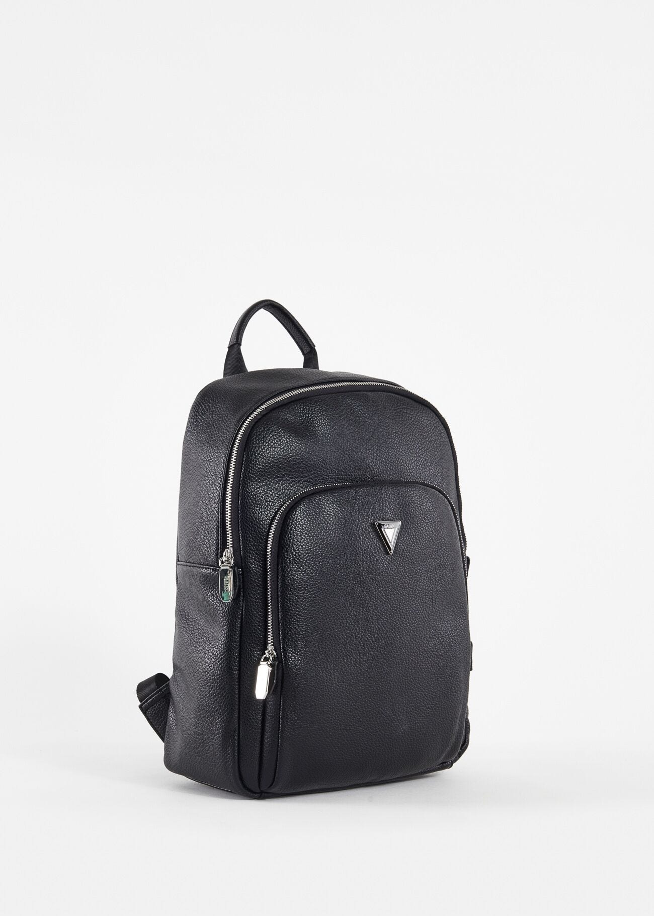 Black faux-leather backpack