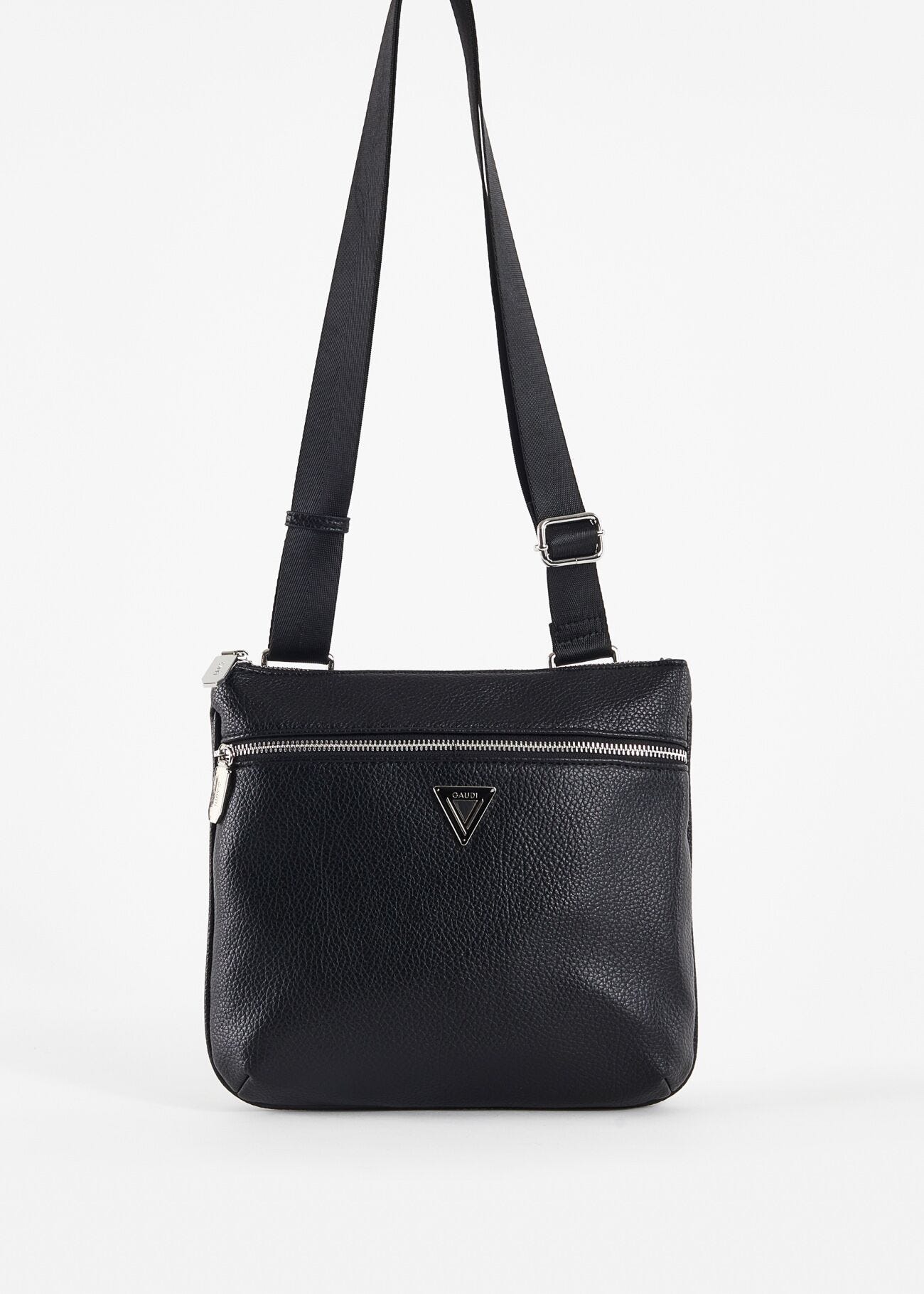 Black faux-leather crossbody bag