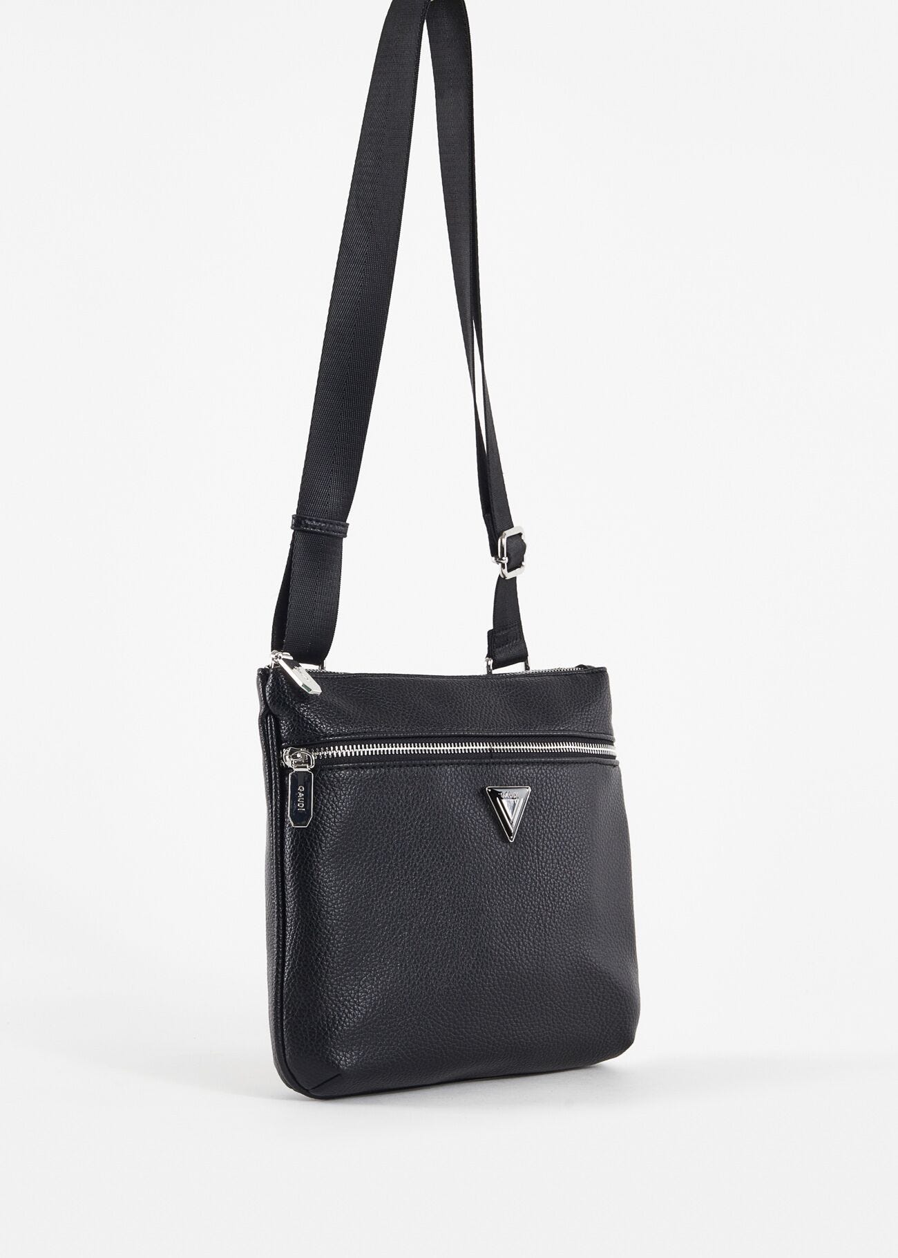 Black faux-leather crossbody bag