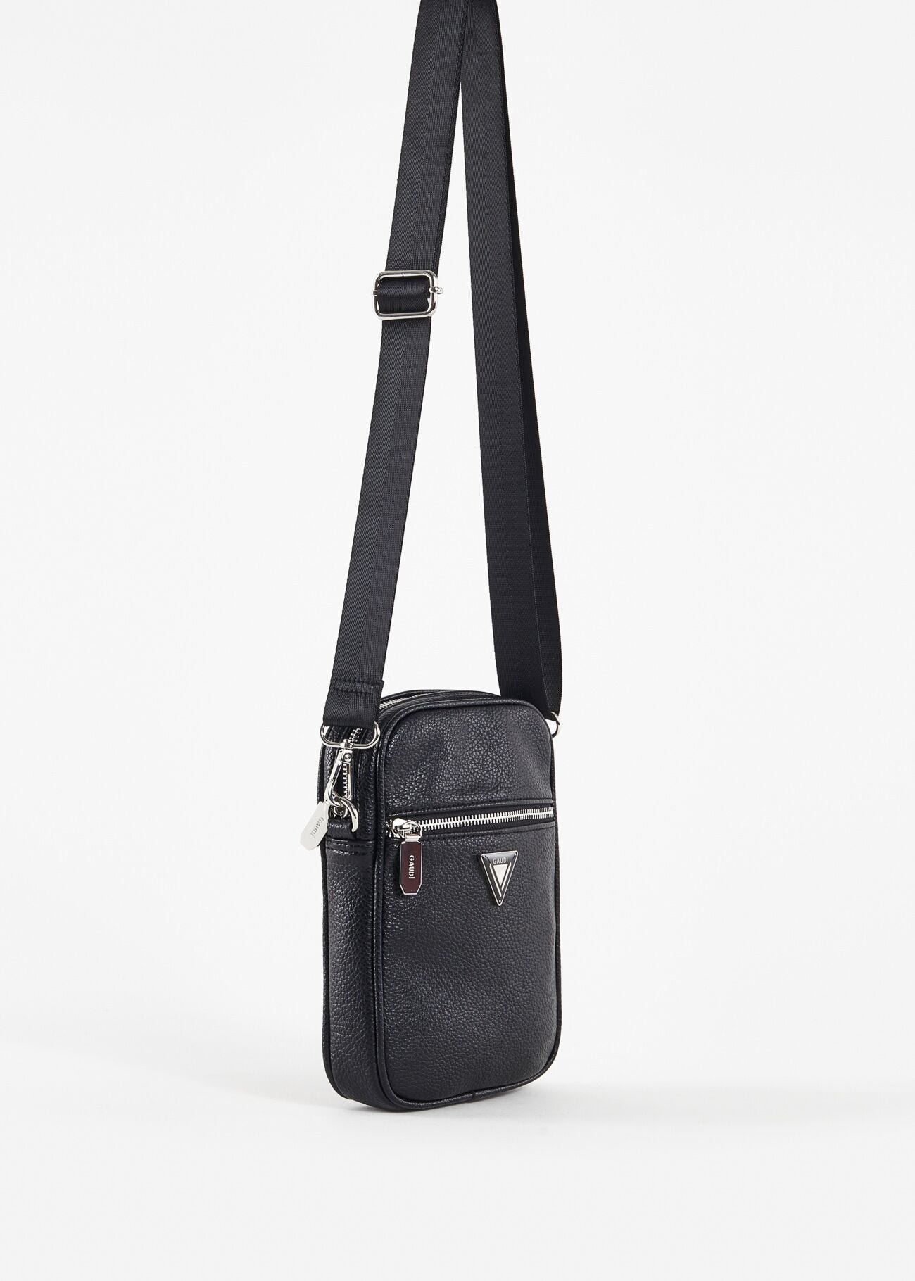 Black faux-leather crossbody bag