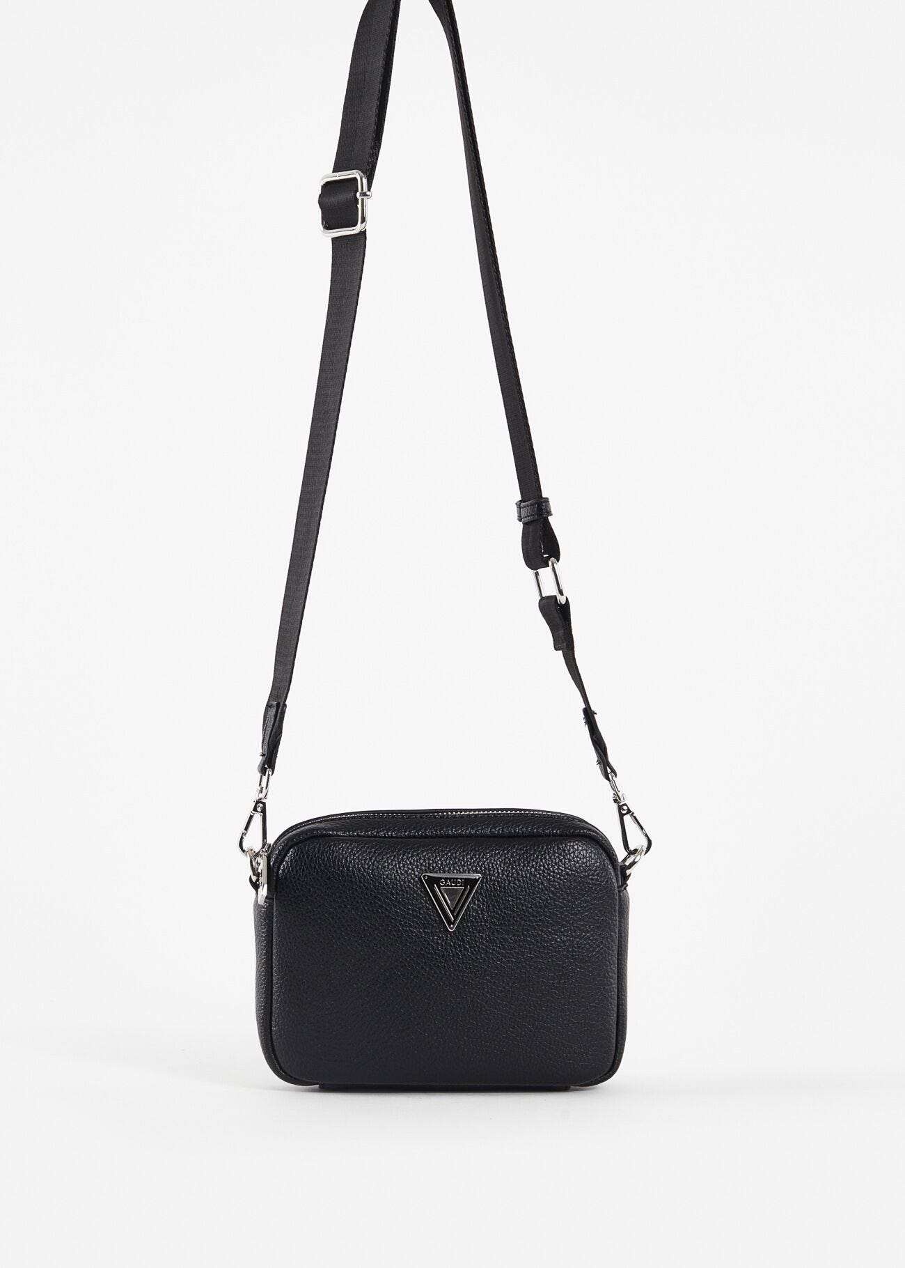 Black faux-leather crossbody bag