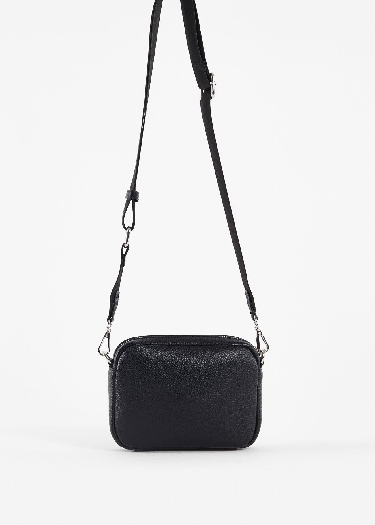Black faux-leather crossbody bag