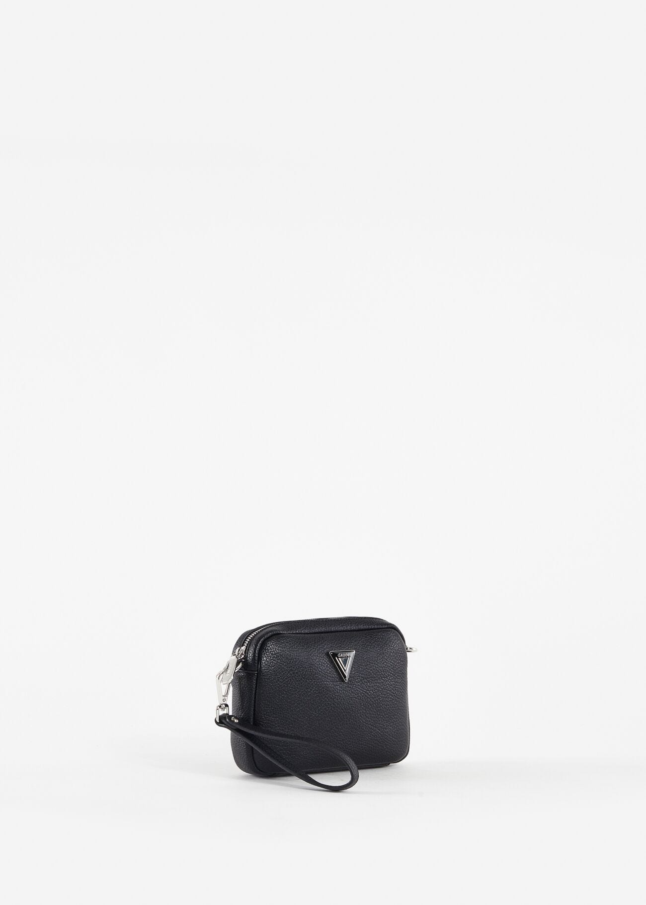 Black faux-leather crossbody bag