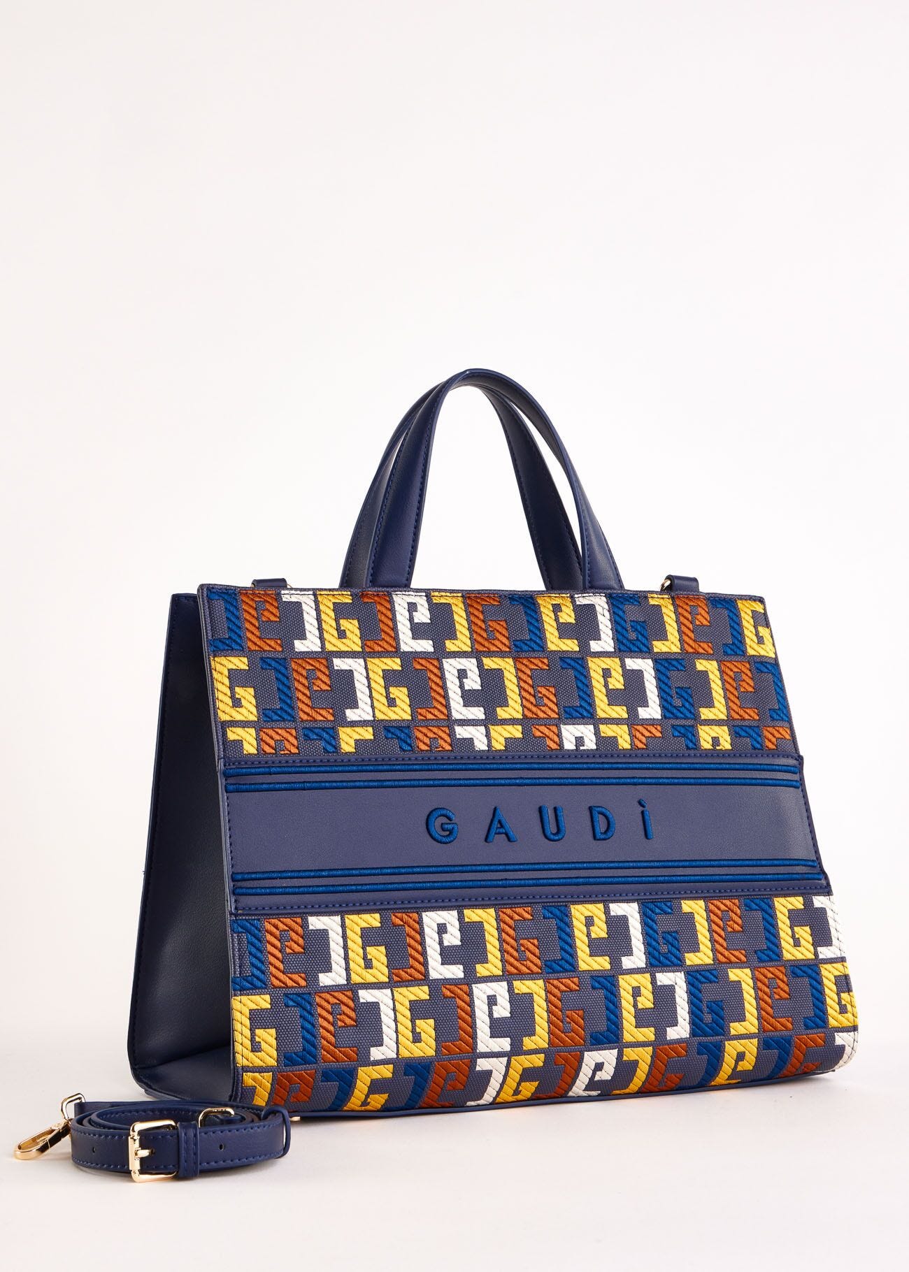 Borsa top handle blu con logo