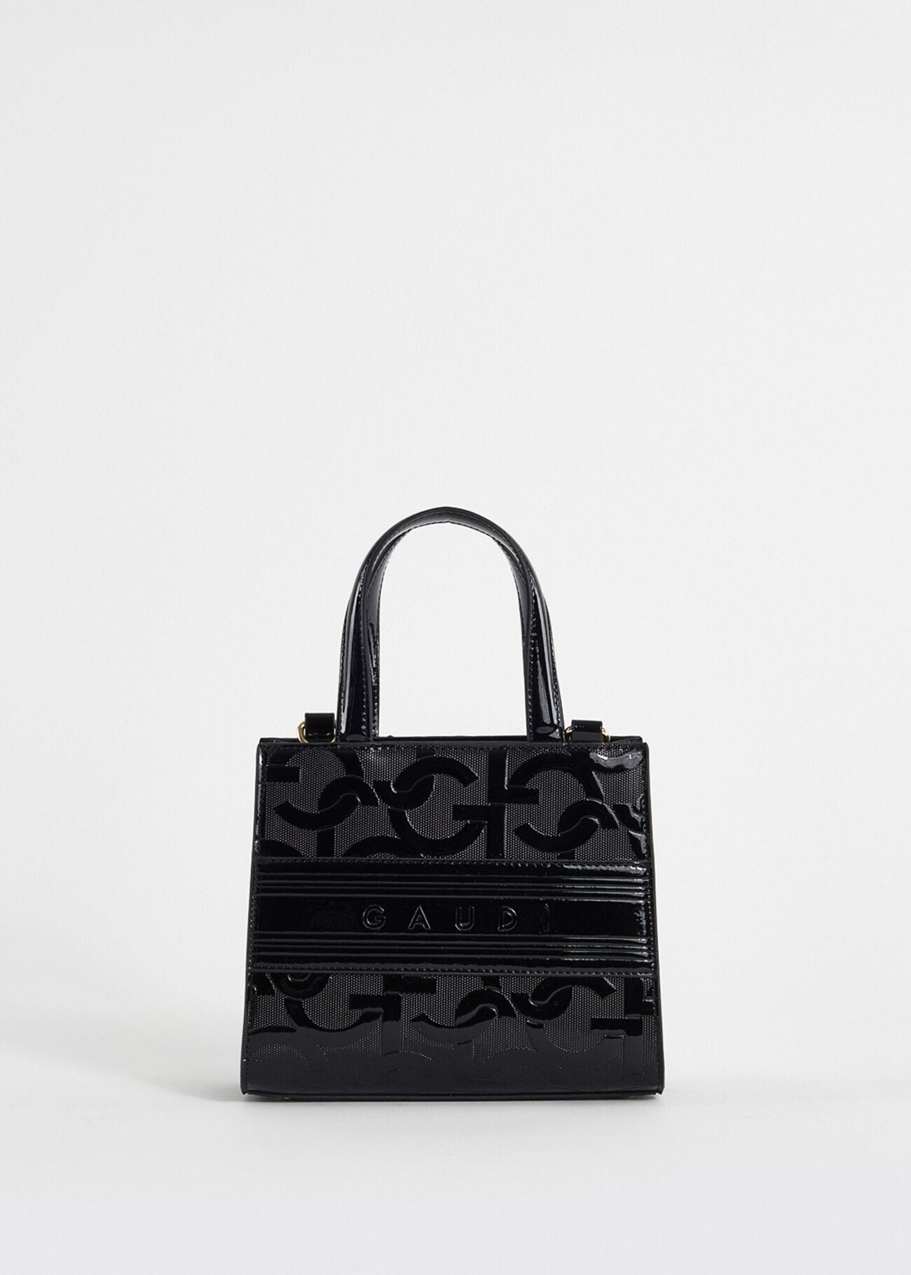 Borsa top handle nera con logo