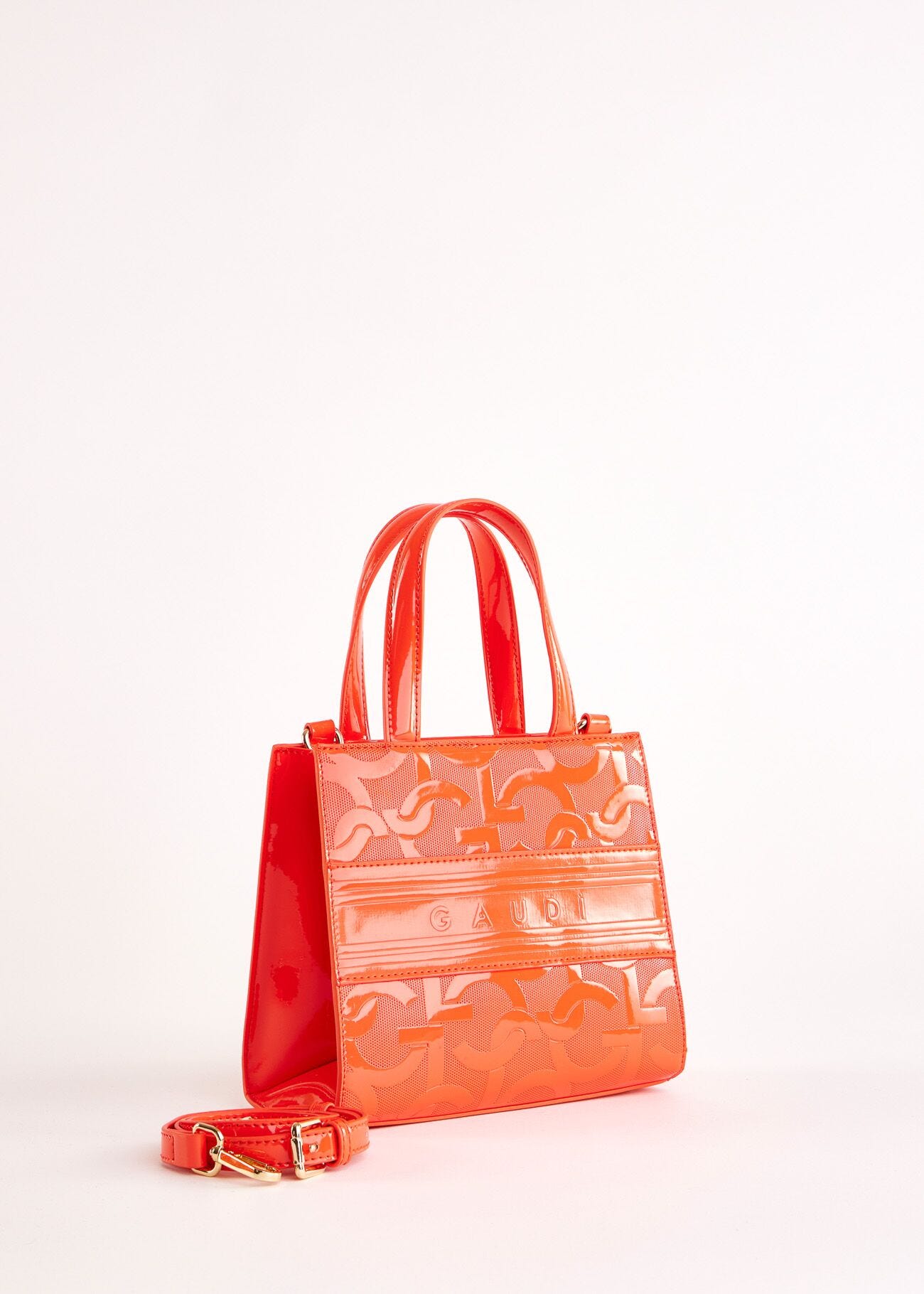 Orange top handle bag with logo
