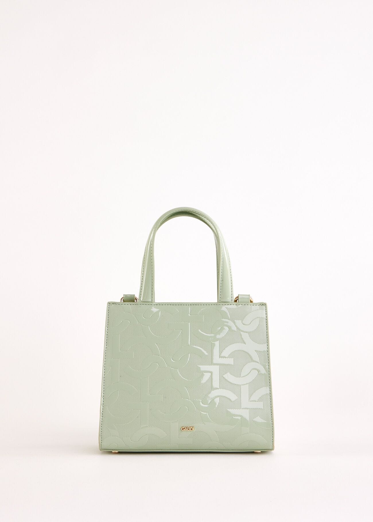 Green top handle bag with logo