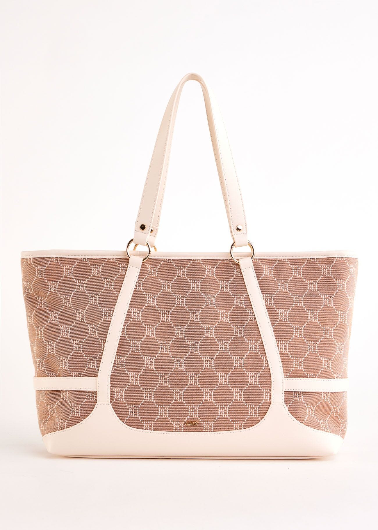 Beige jacquard tote bag