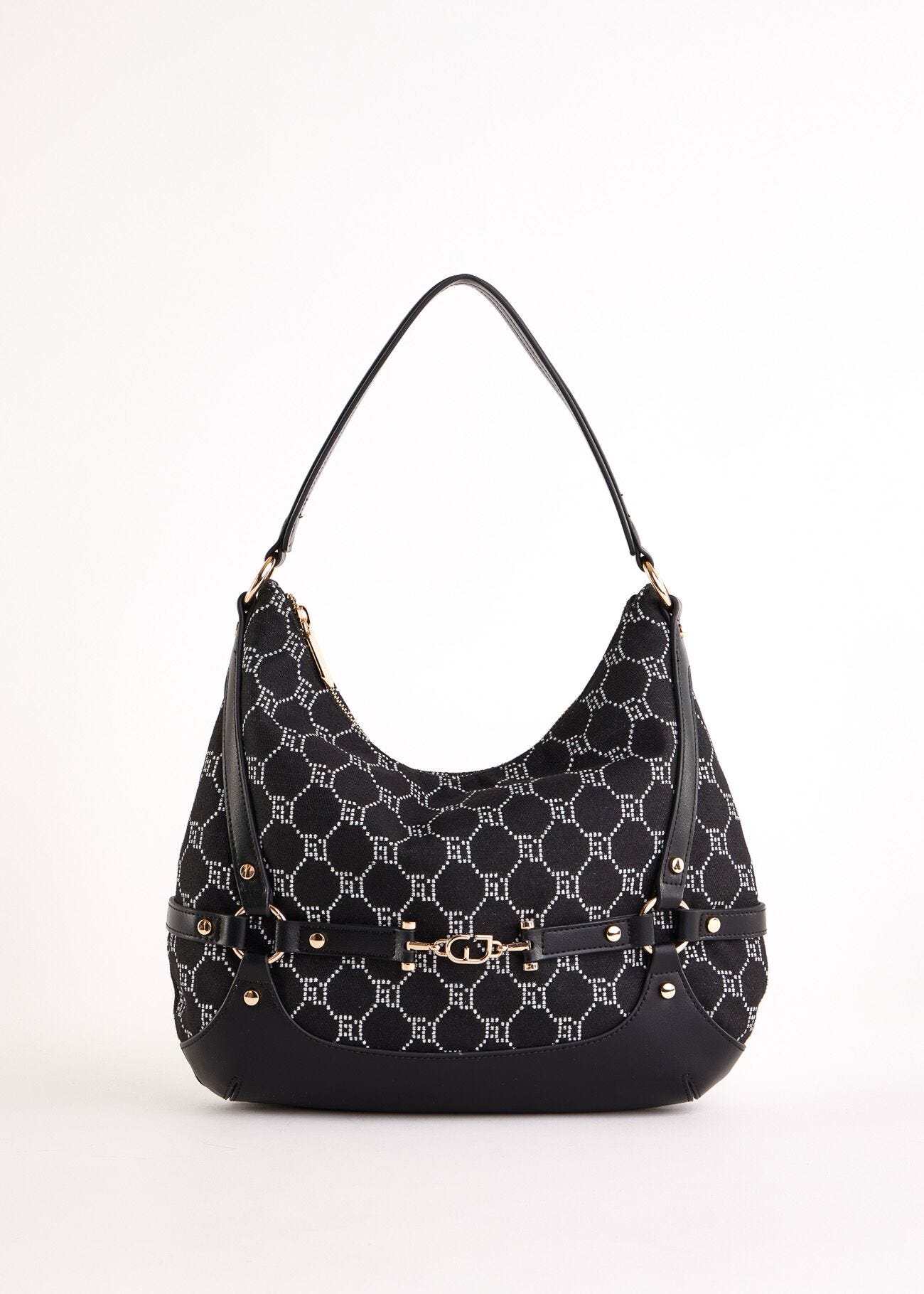 Black jacquard hobo bag