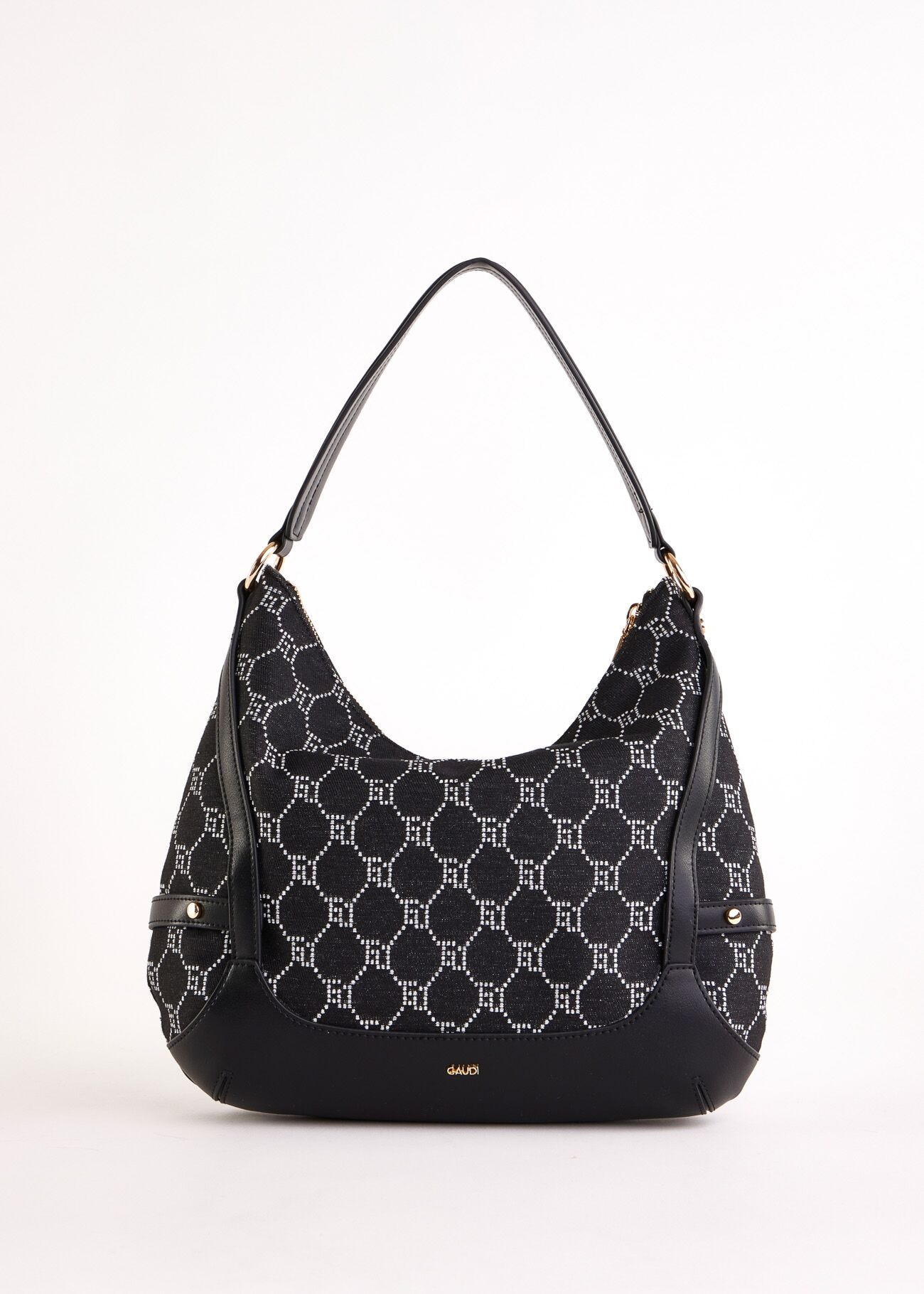 Black jacquard hobo bag