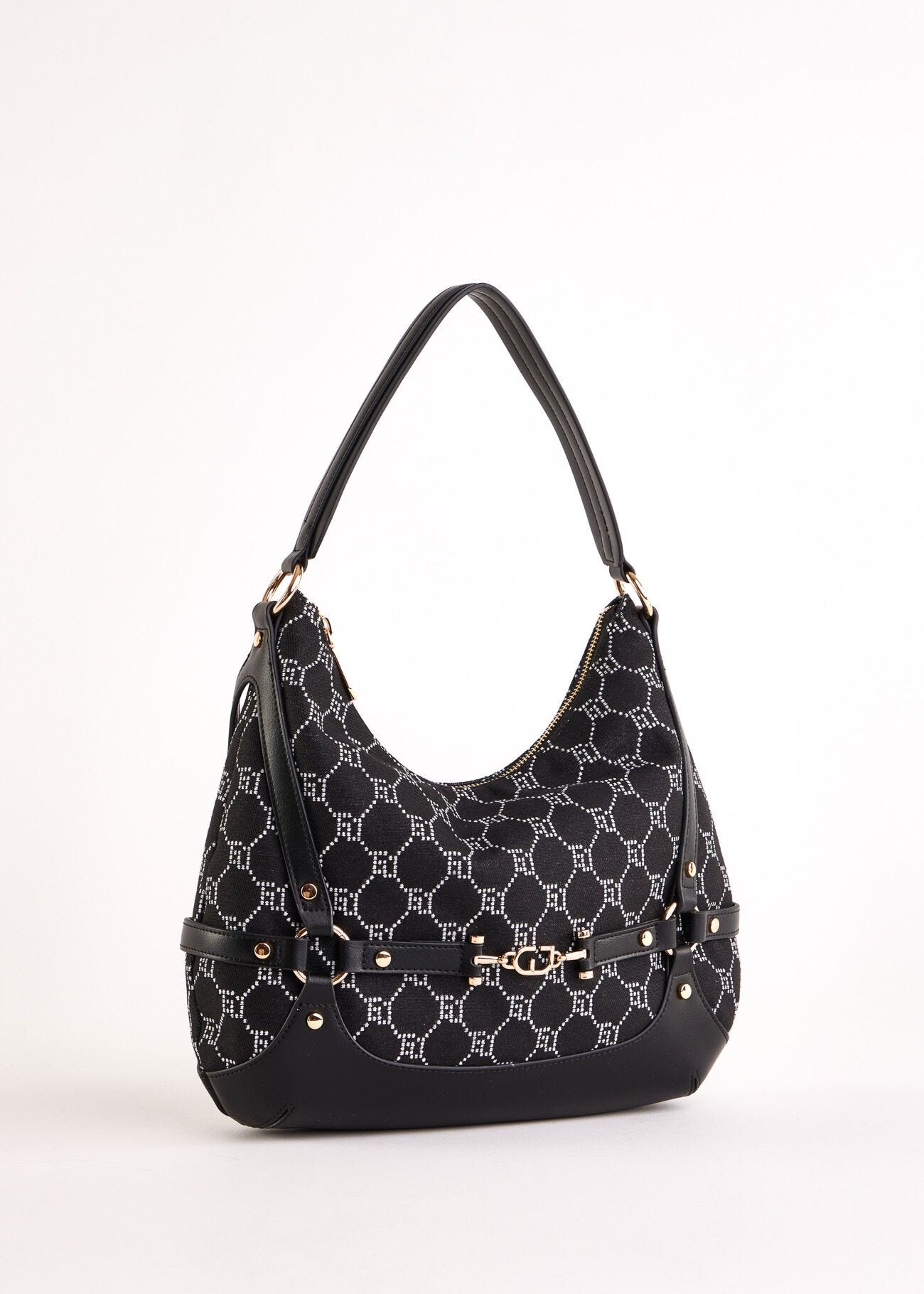 Black jacquard hobo bag