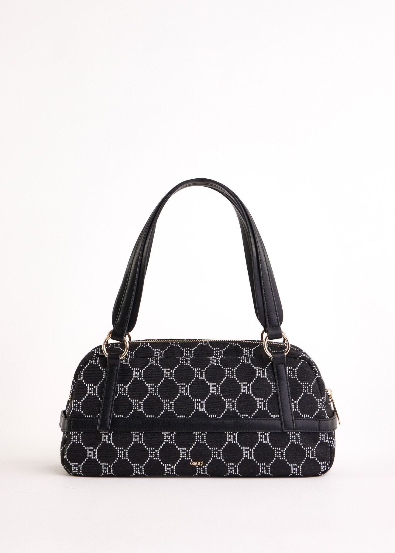 Borsa top handle nera jacquard