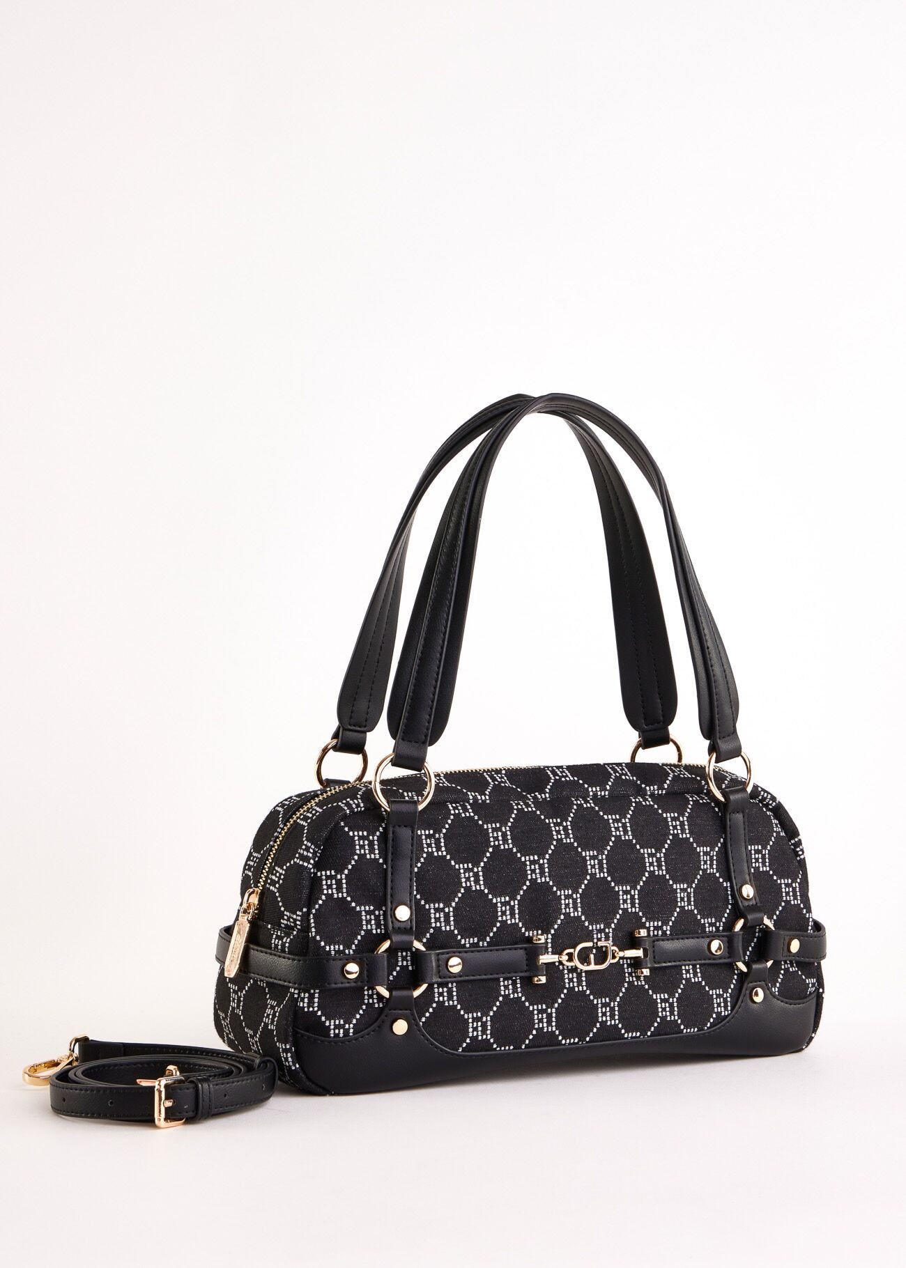 Borsa top handle nera jacquard