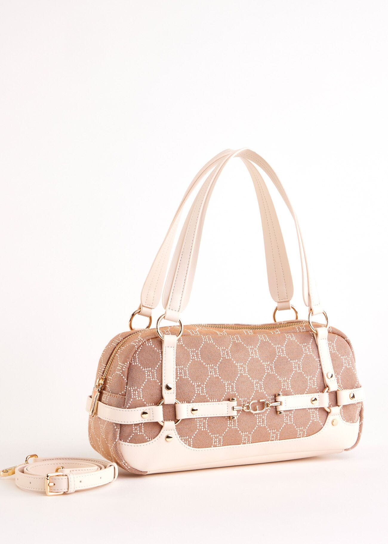 Borsa top handle beige jacquard