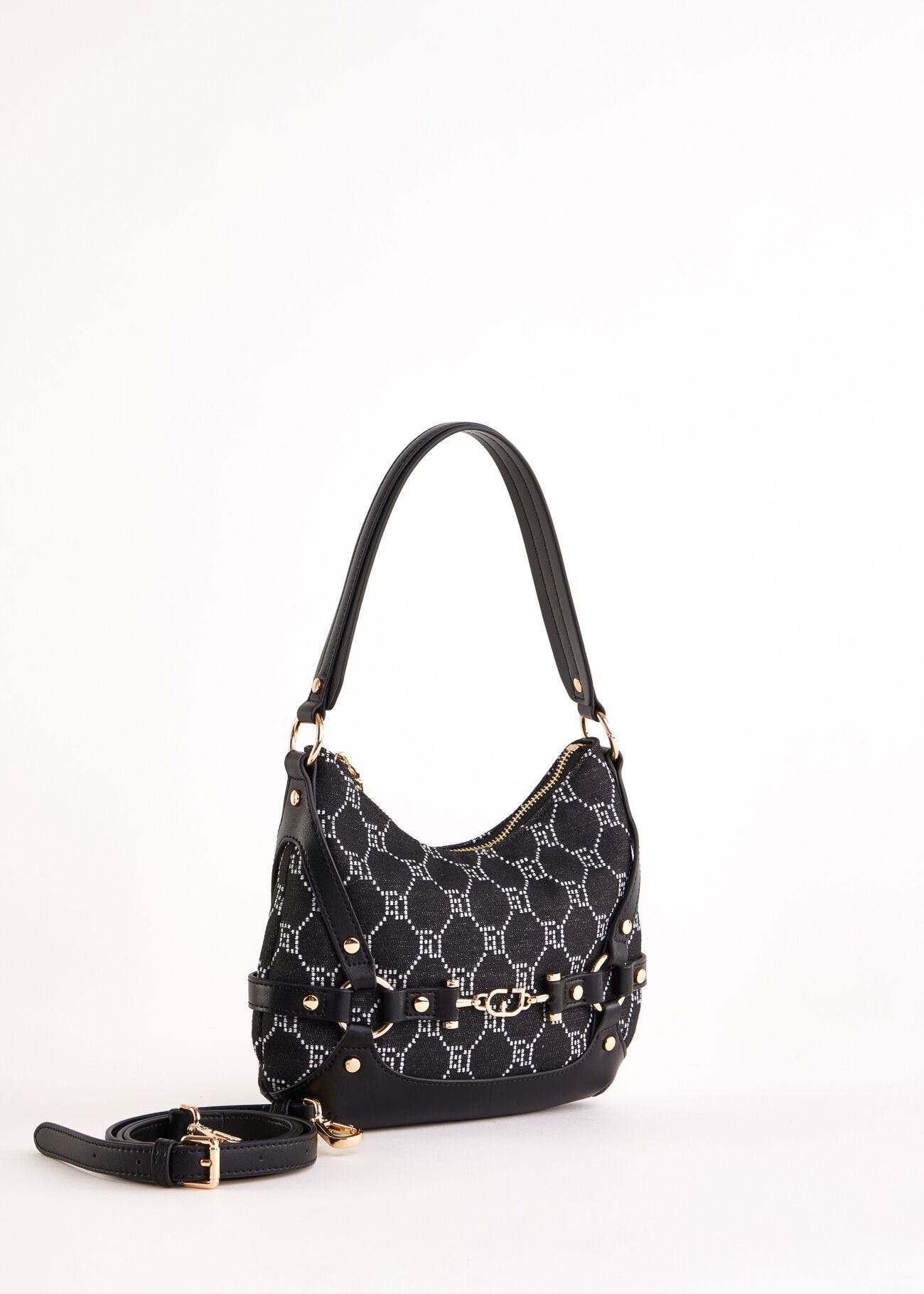 Borsa hobo nera jacquard
