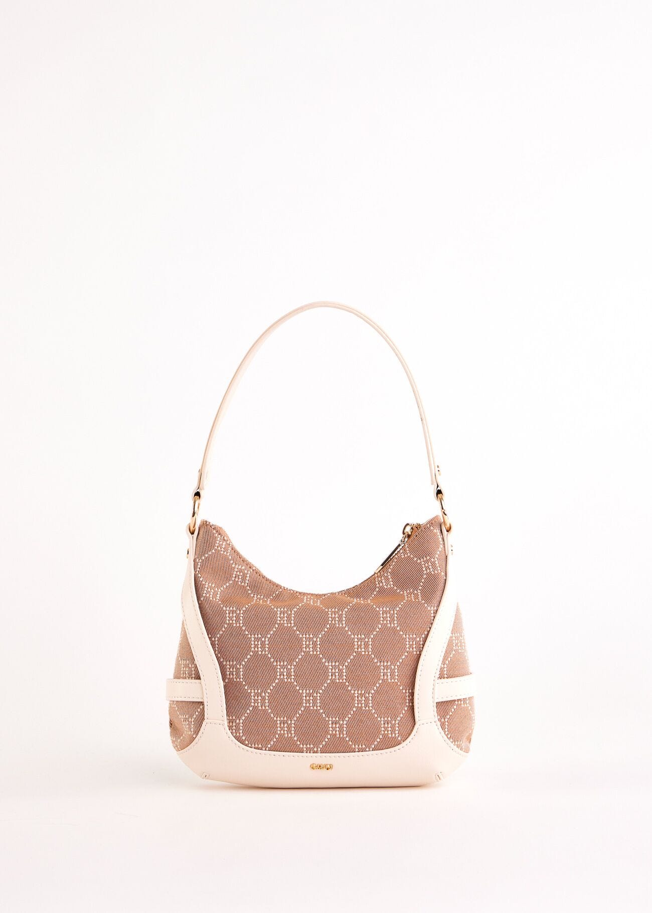 Beige jacquard hobo bag