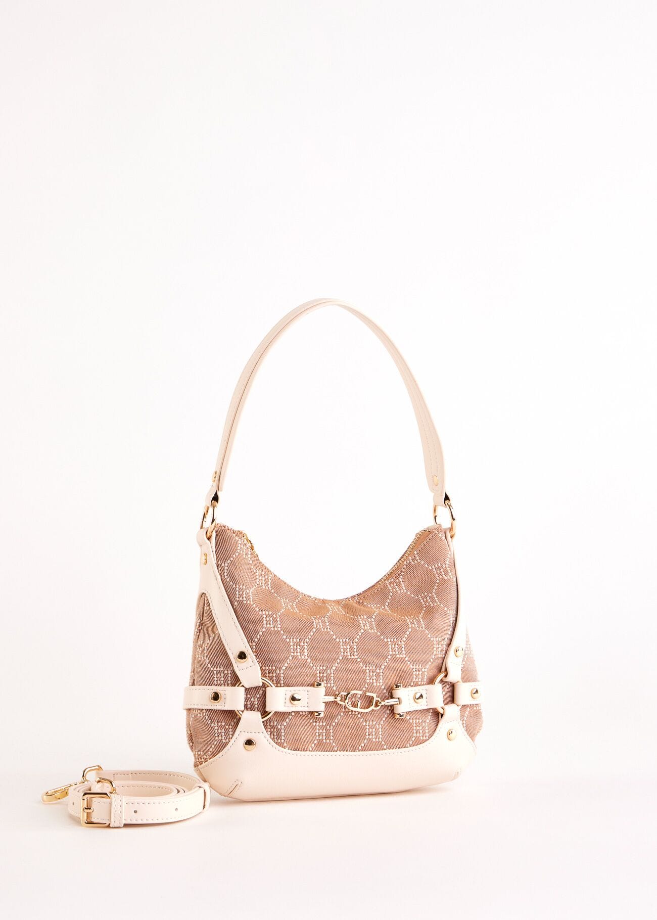 Beige jacquard hobo bag