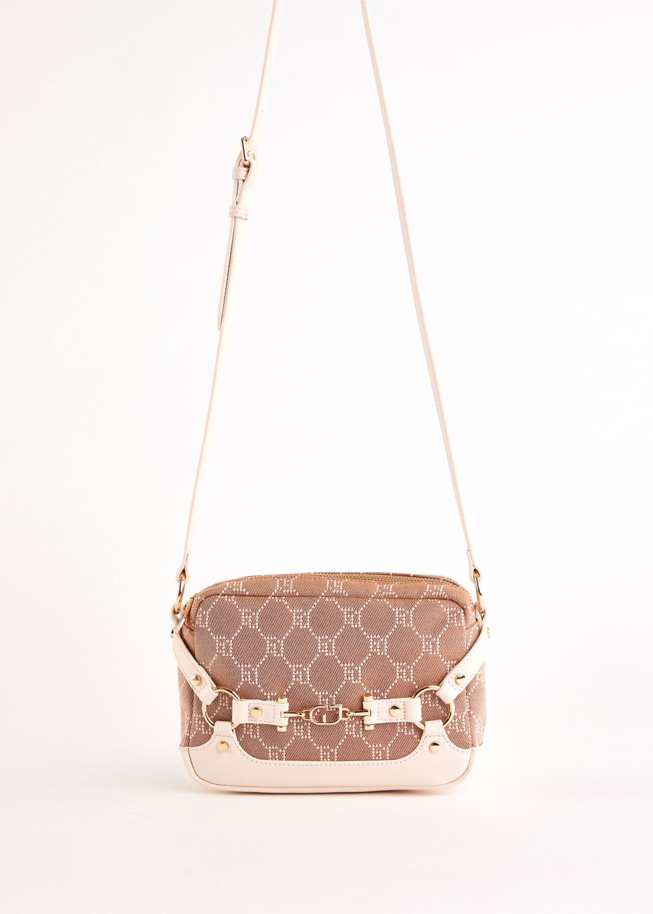 Beige jacquard crossbody bag