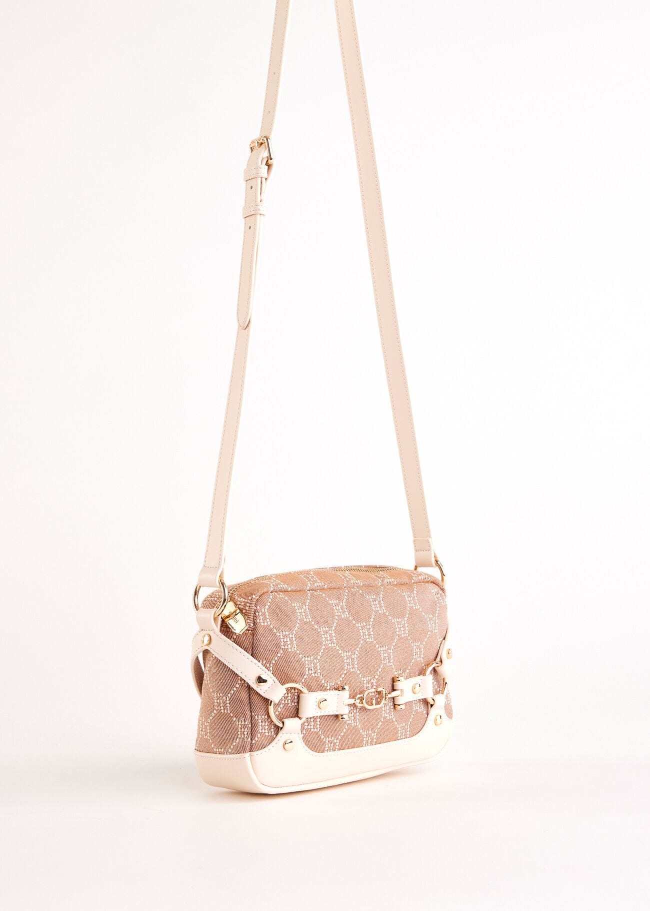 Beige jacquard crossbody bag