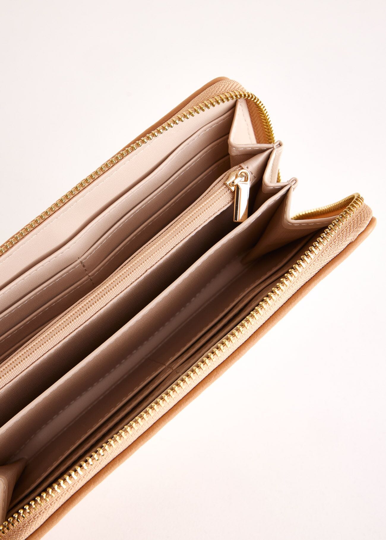 Beige zip-around wallet