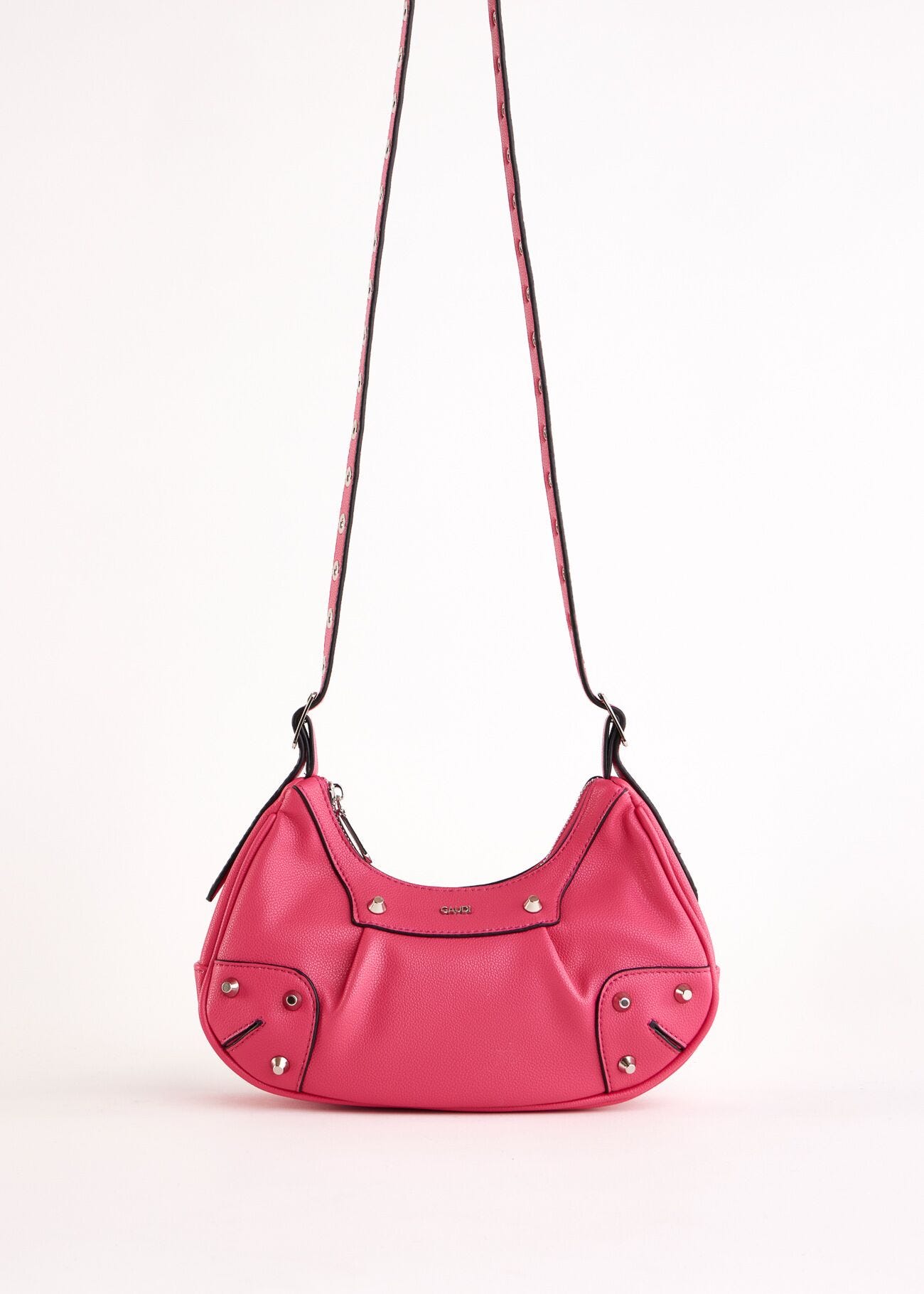 Borsa crossbody fucsia con borchie