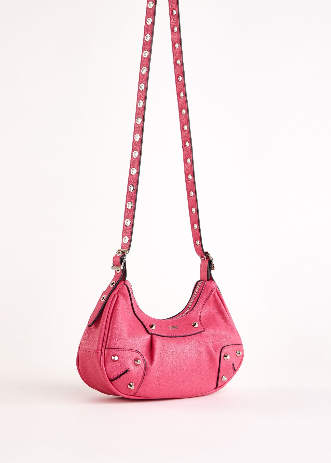 Borsa crossbody fucsia con borchie