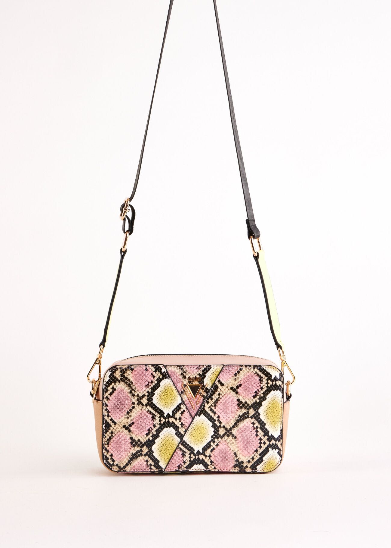 Pink python print crossbody bag