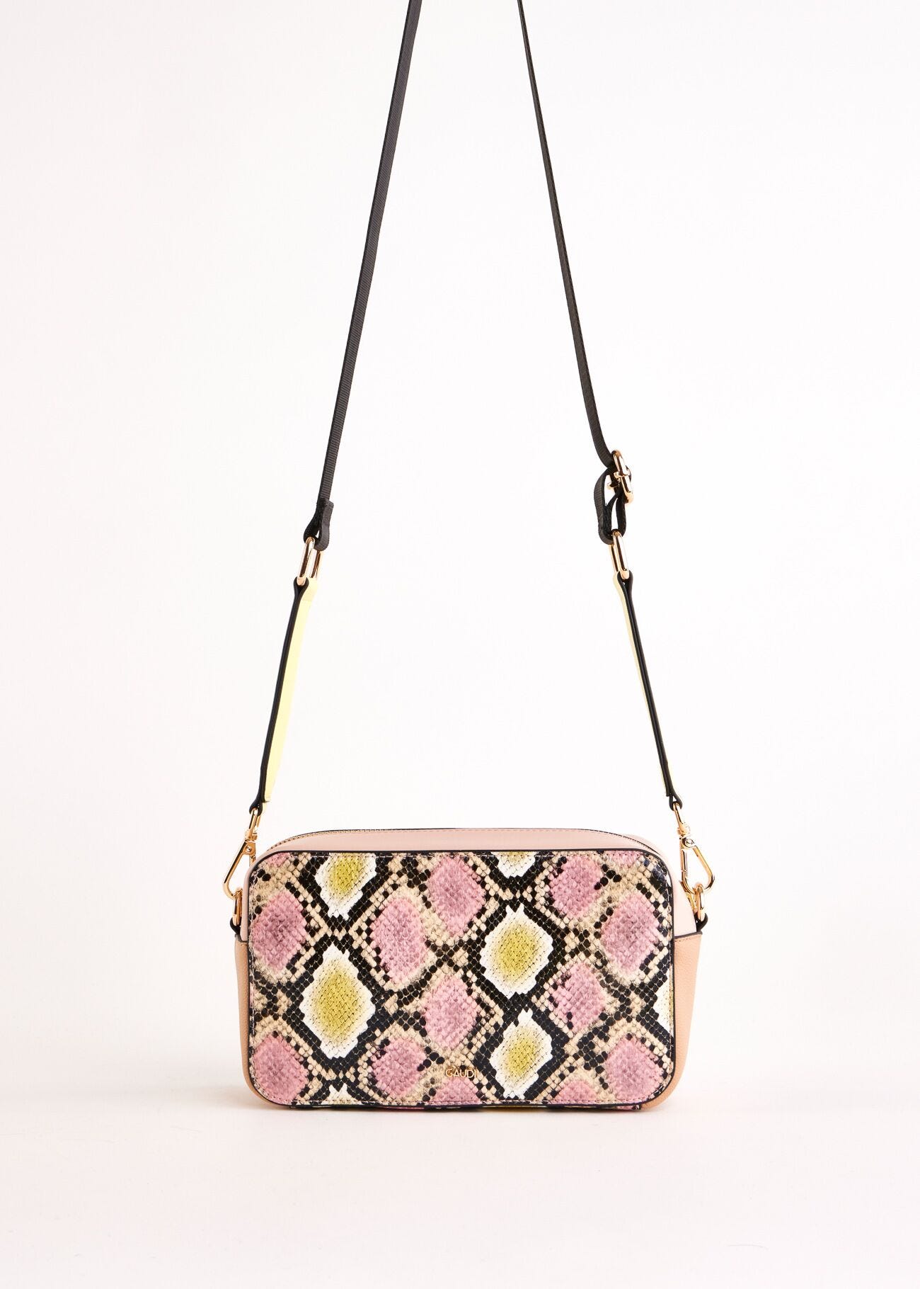 Pink python print crossbody bag