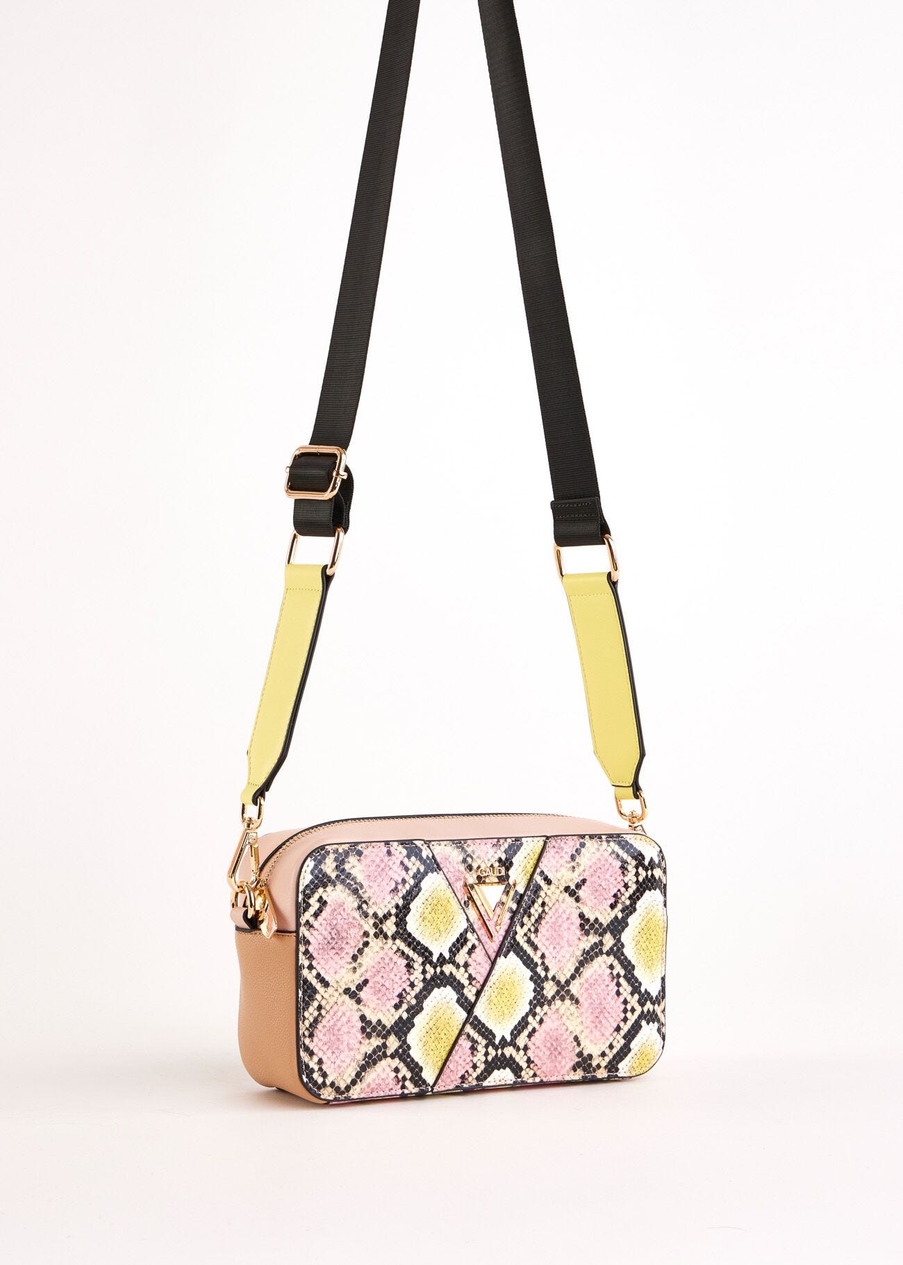 Pink python print crossbody bag