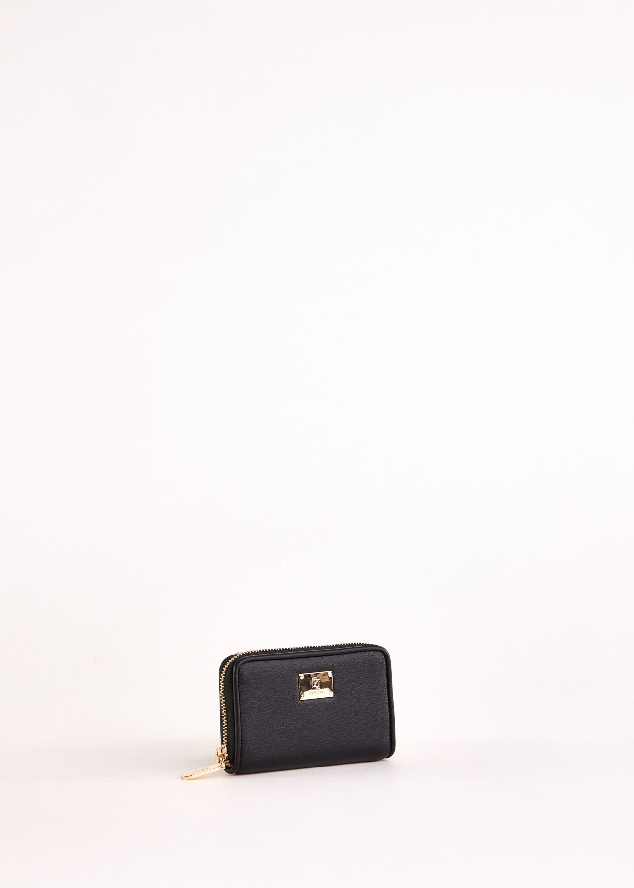 Black mini zip-around wallet