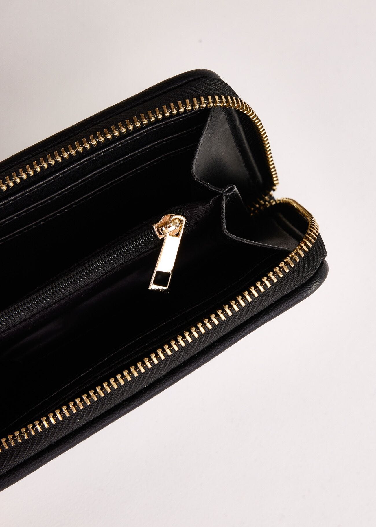 Black mini zip-around wallet