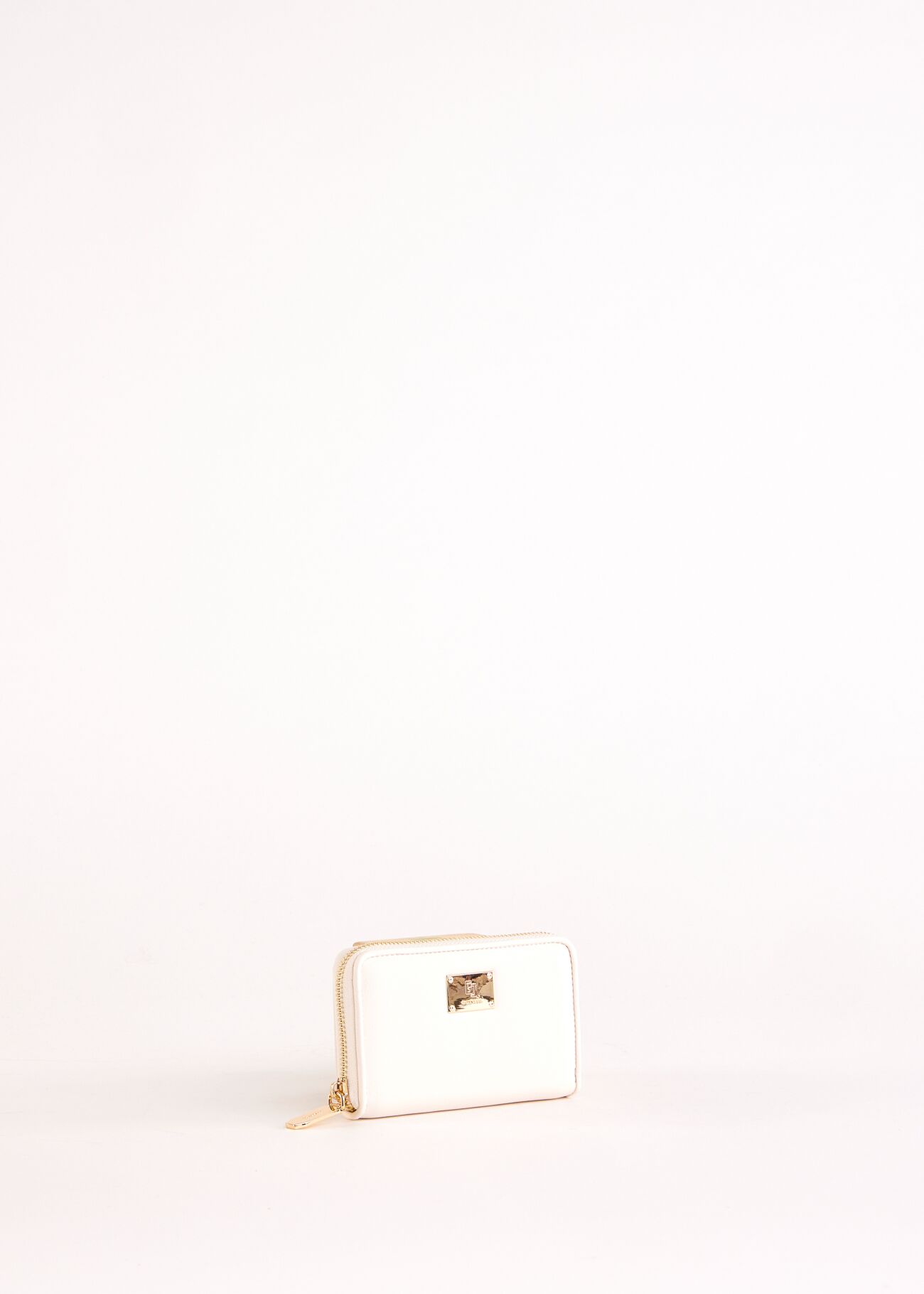 White mini zip-around wallet